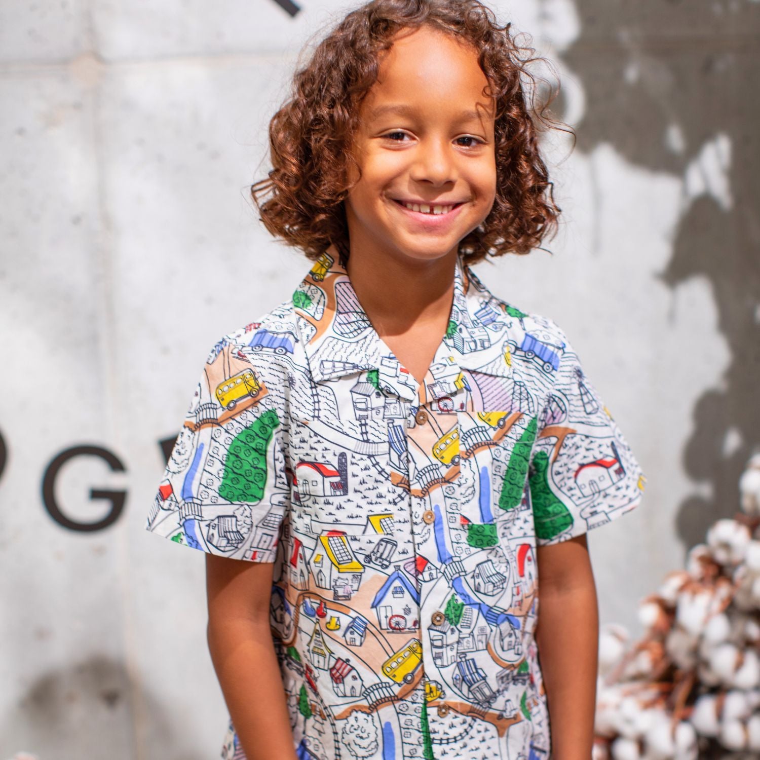 Village Print Boys and Girls Button Up Shirt – view 3 – Infantium Victoria