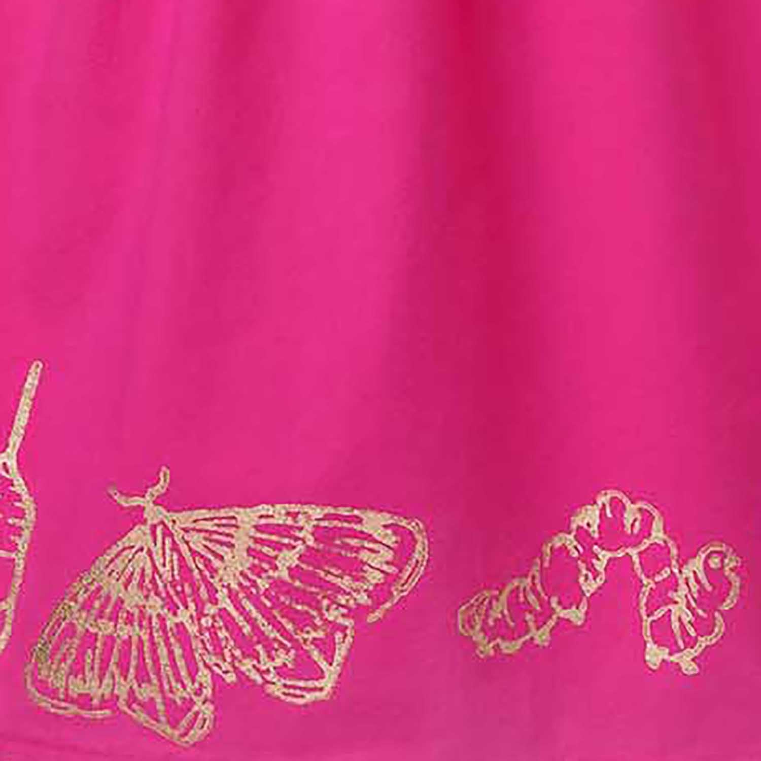 Pink Flower Girl Dress with Golden Hand Block Print – view 6 – Infantium Victoria