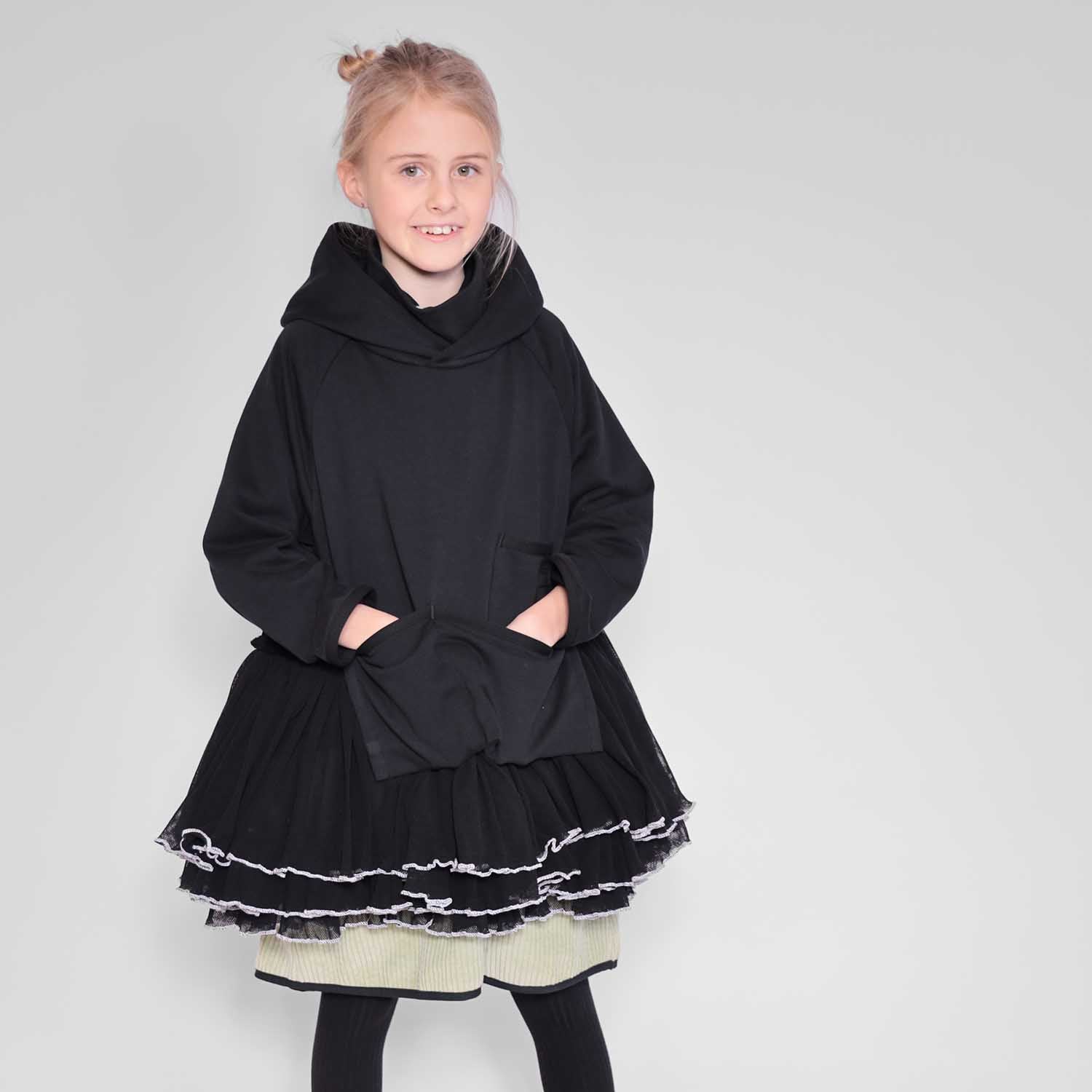 Black Designer Hoodie for Kids – view 2 – Infantium Victoria
