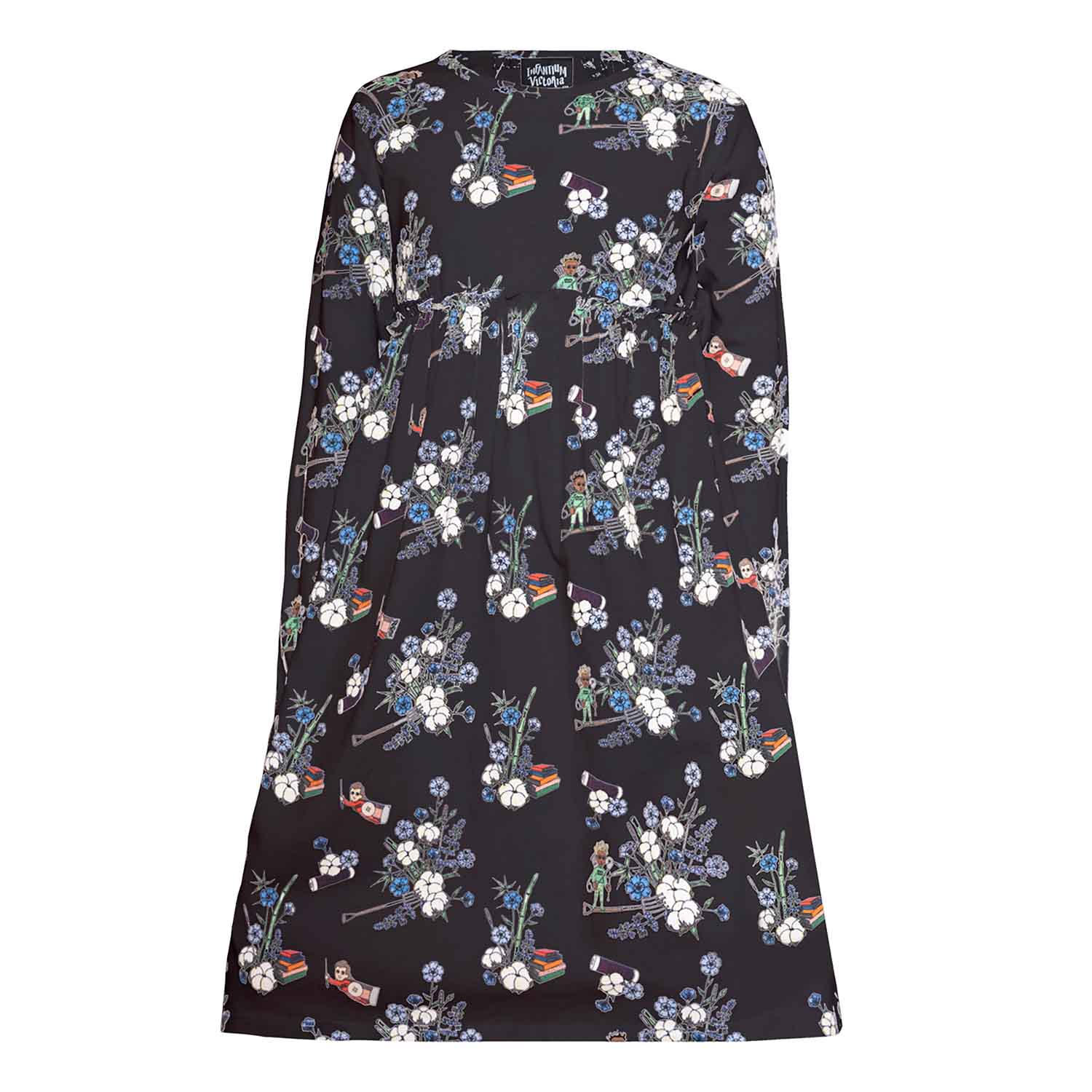 Girls Black Dress with Floral Print – Infantium Victoria