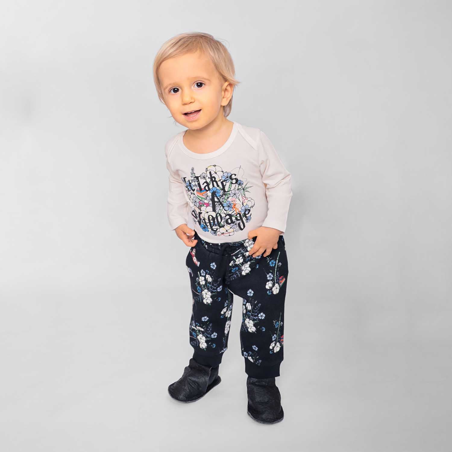 Black Floral Baby Pants – view 2 – Infantium Victoria