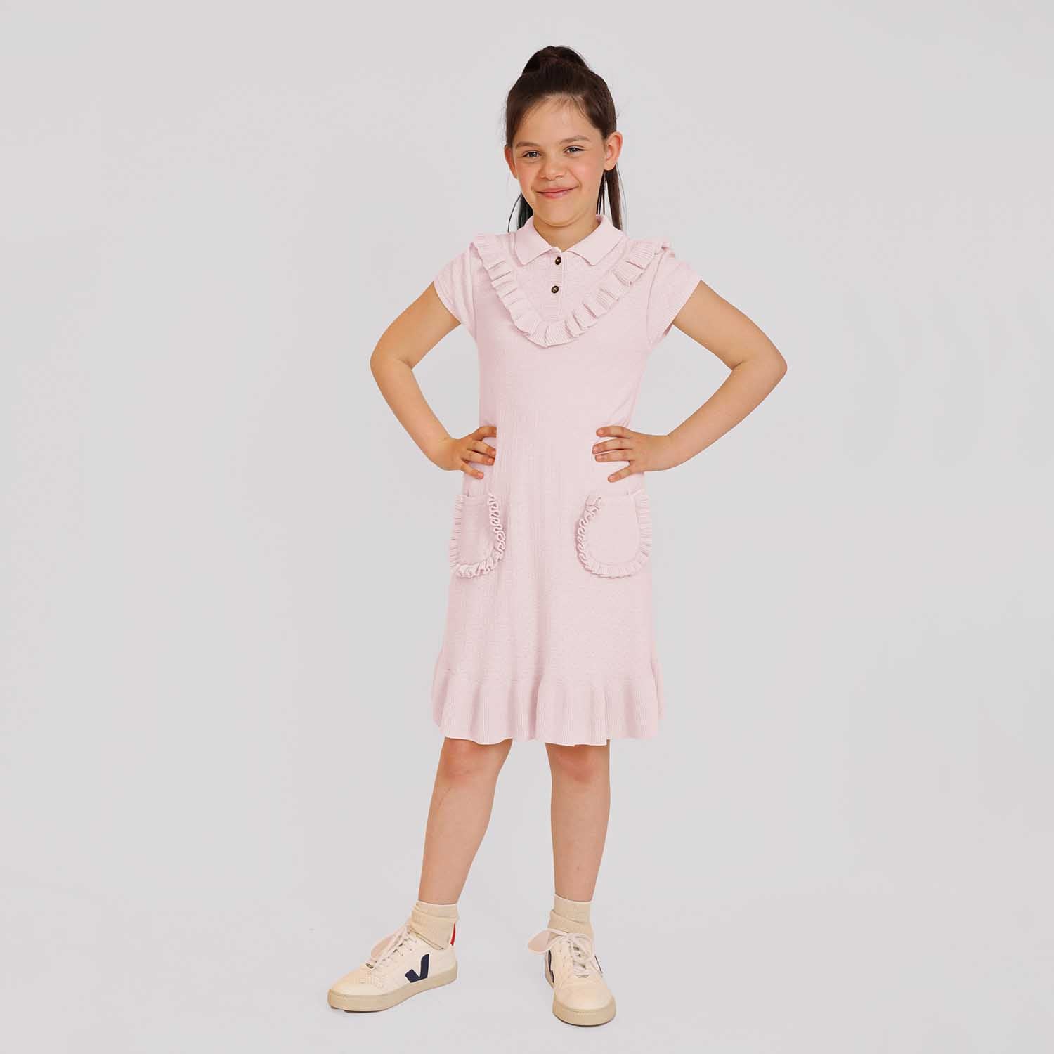 Pink Knit Midi Dress with Yoke – view 2 – Infantium Victoria
