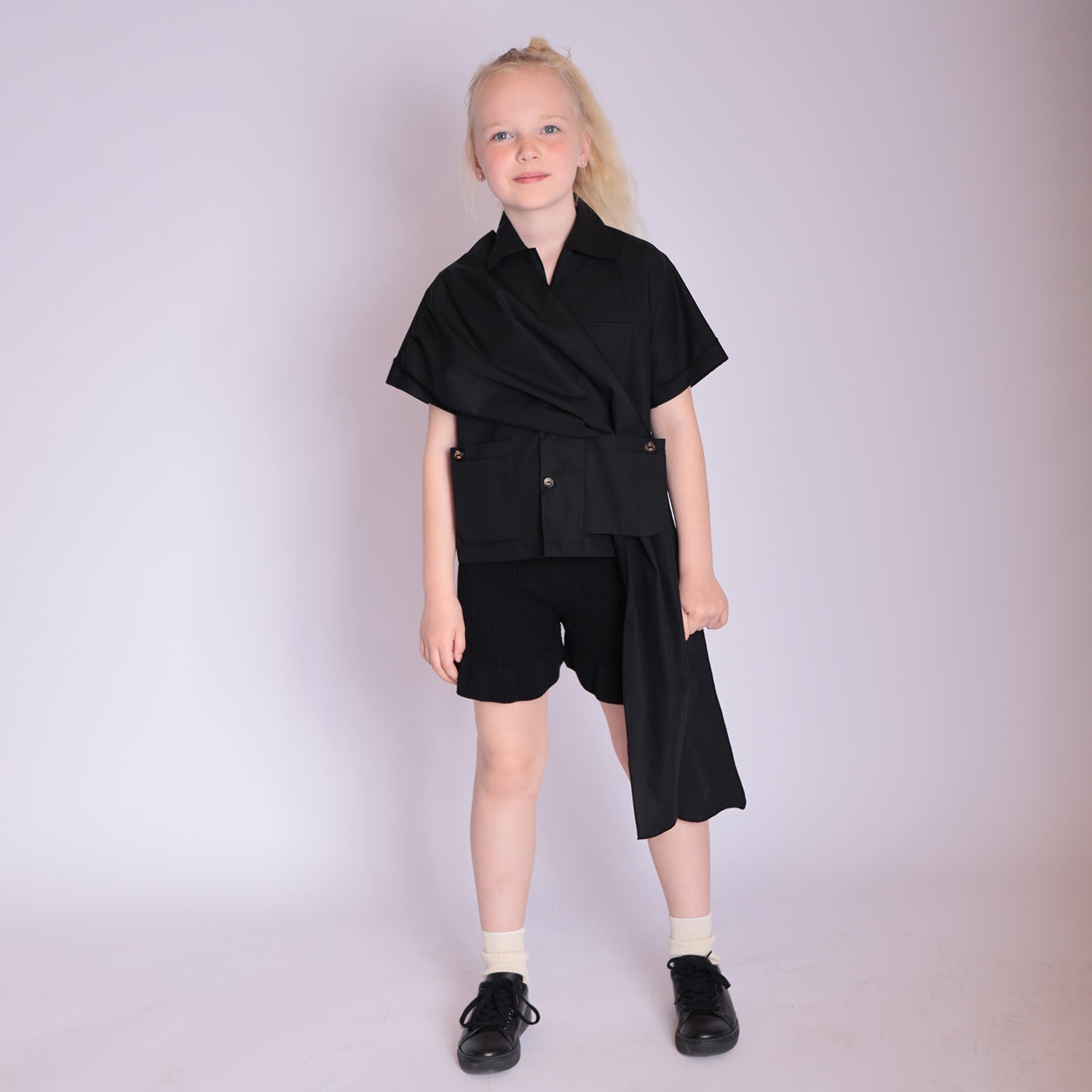 Zero Waste Black Designer Shirt for Boys and Girls – view 2 – Infantium Victoria