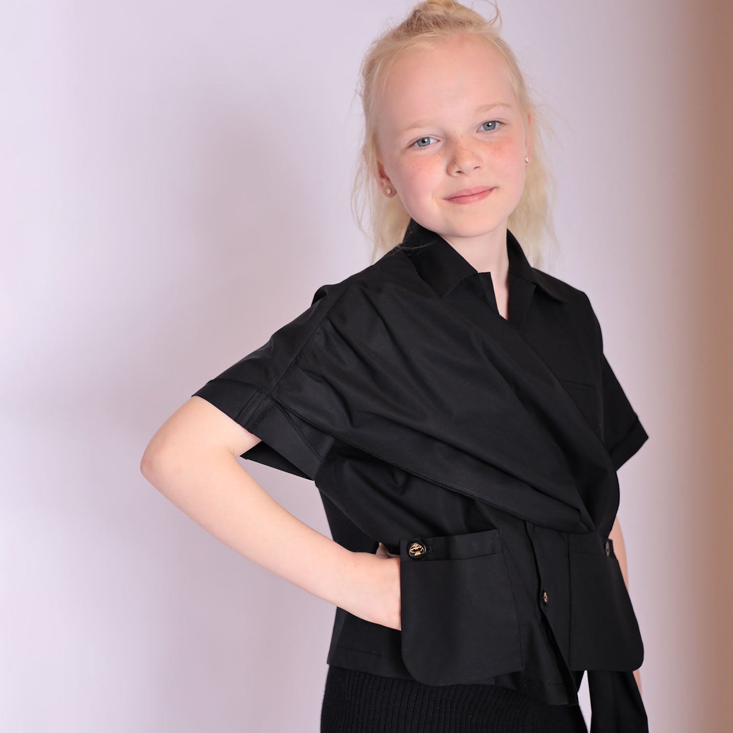 Zero Waste Black Designer Shirt for Boys and Girls – view 4 – Infantium Victoria