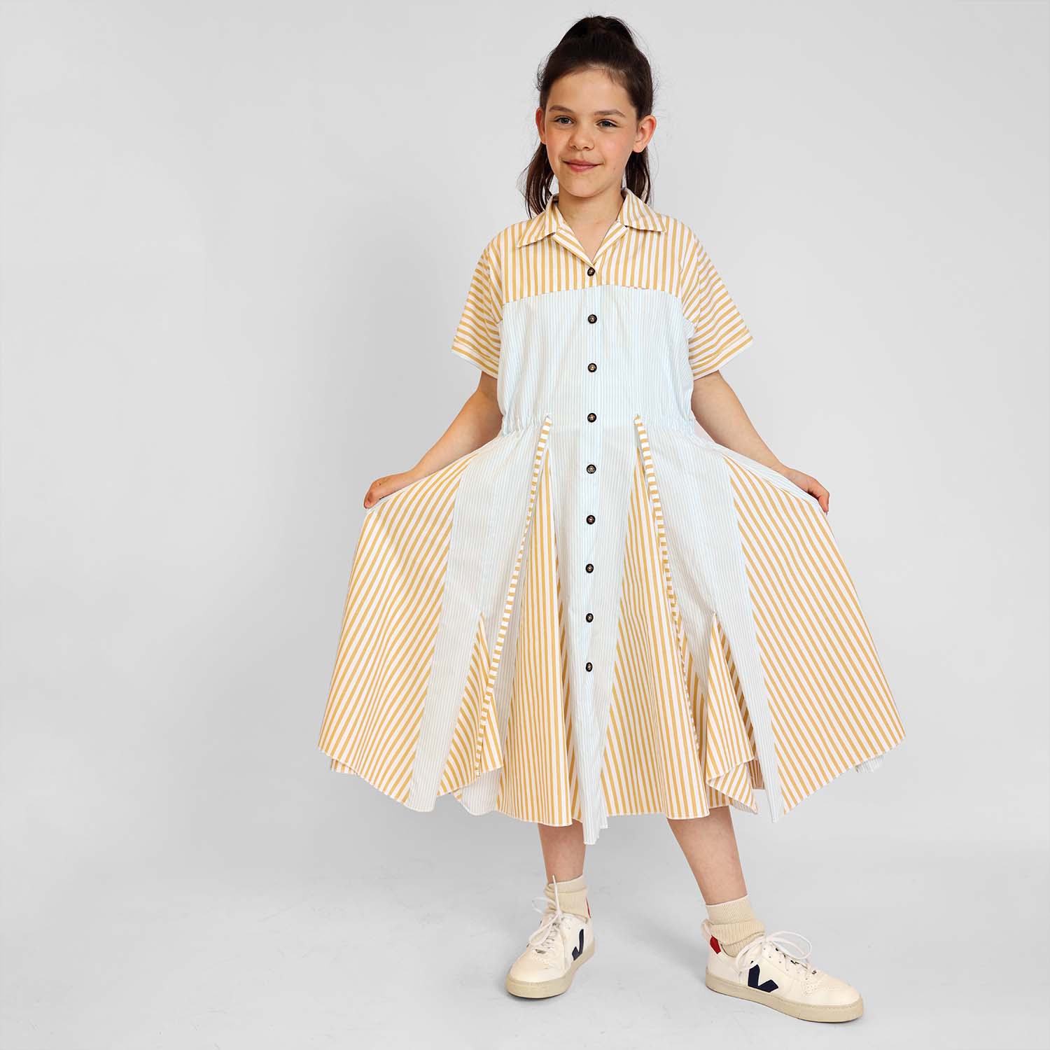 Zero Waste Girls Shirt Dress in Stripes – view 3 – Infantium Victoria