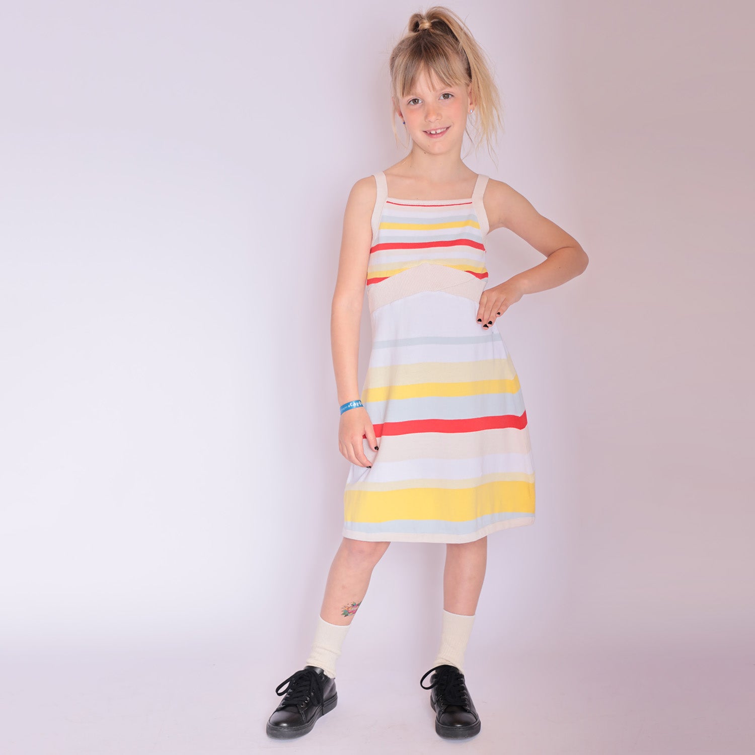 Girls Beach Dress with Bright Stripes – view 2 – Infantium Victoria