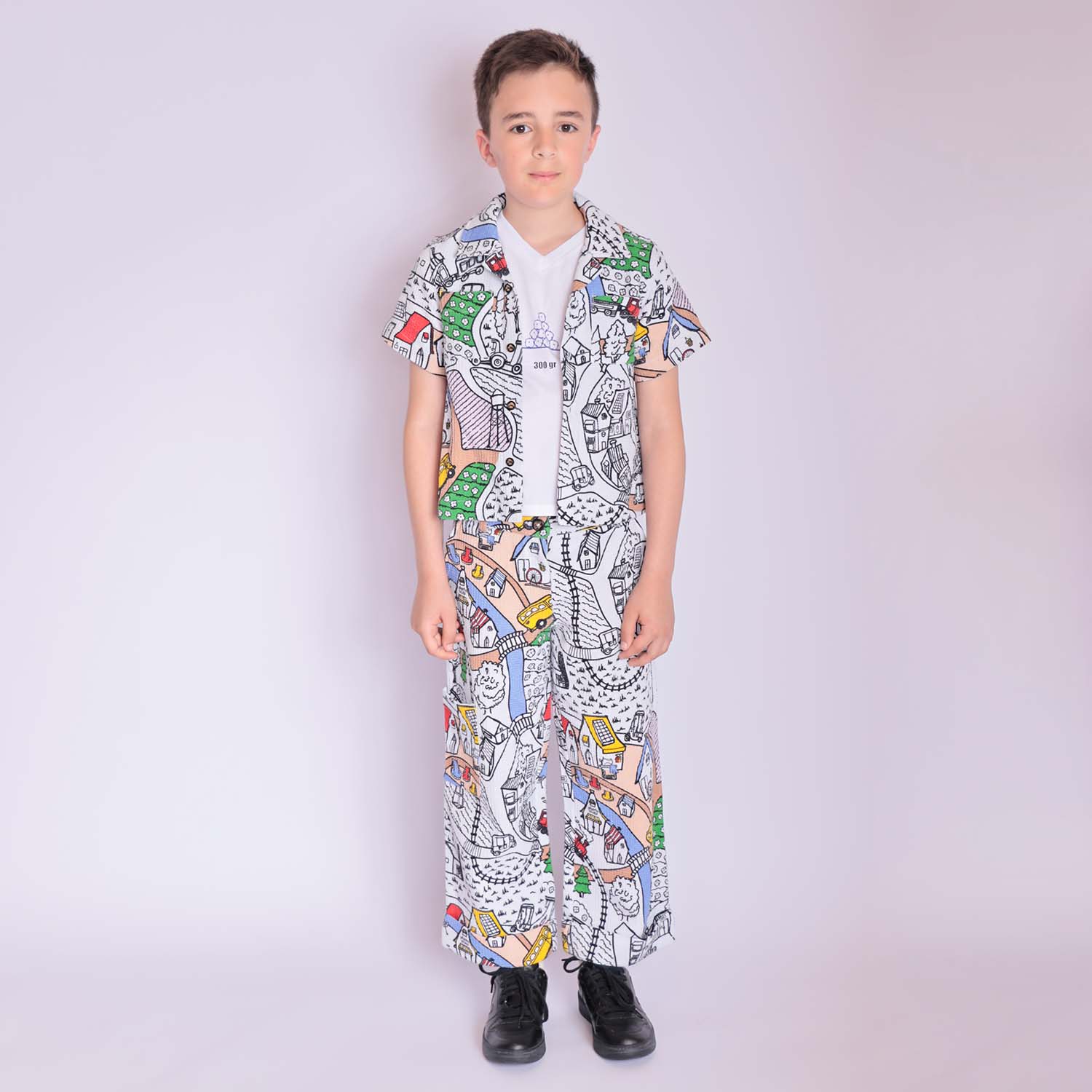 Village Print Boys and Girls Button Up Shirt – view 4 – Infantium Victoria