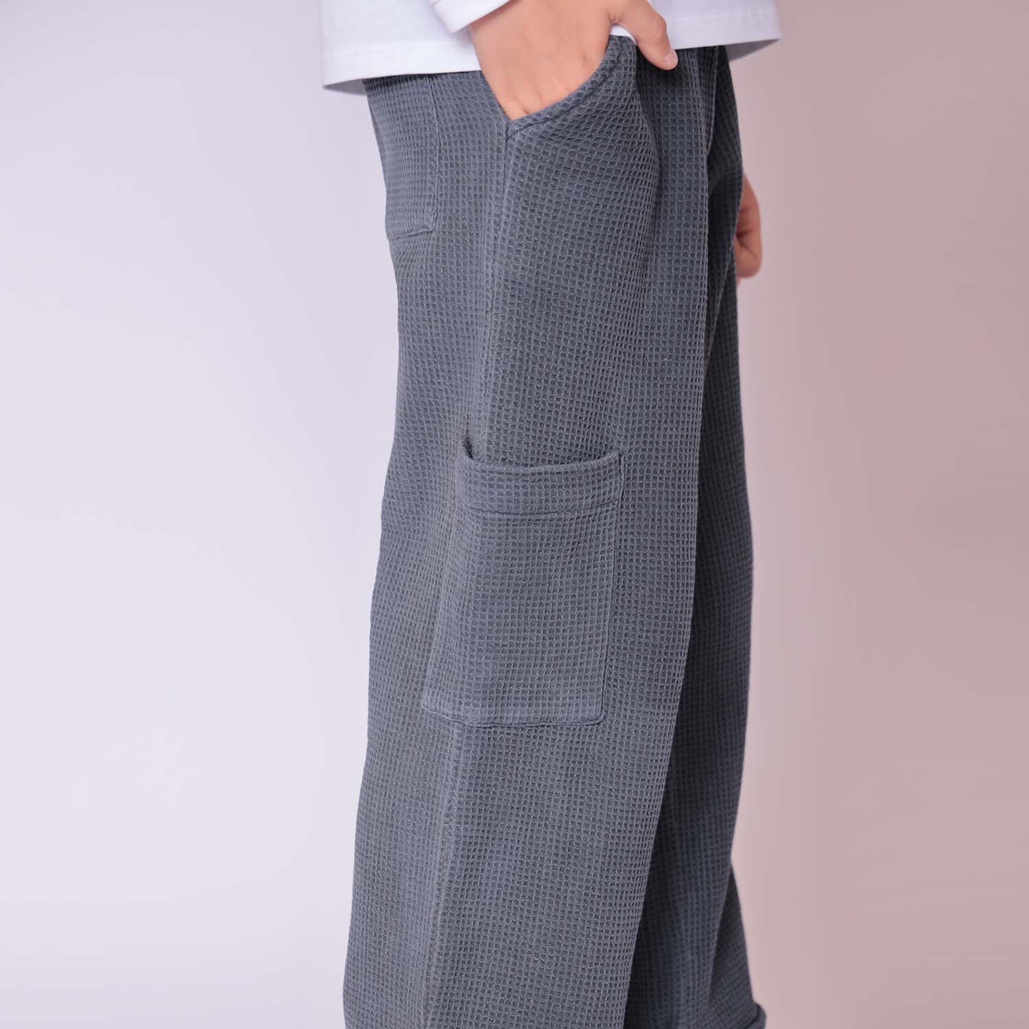 Grey Waffle Pants for Kids – view 4 – Infantium Victoria