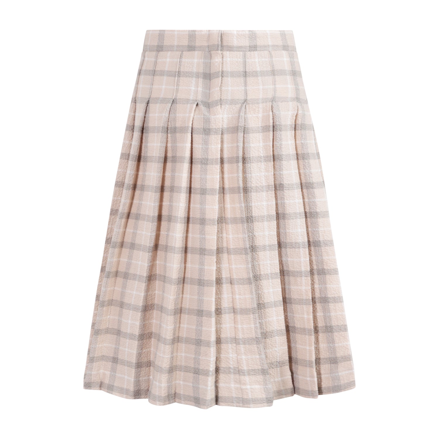 The Pleated Skirt — Beige Seersucker – view 2 – Infantium Victoria