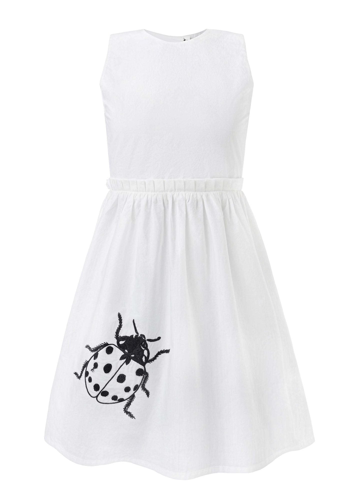 White Dress with Cutout Back and Ladybug Hand Embroidery – view 4 – Infantium Victoria
