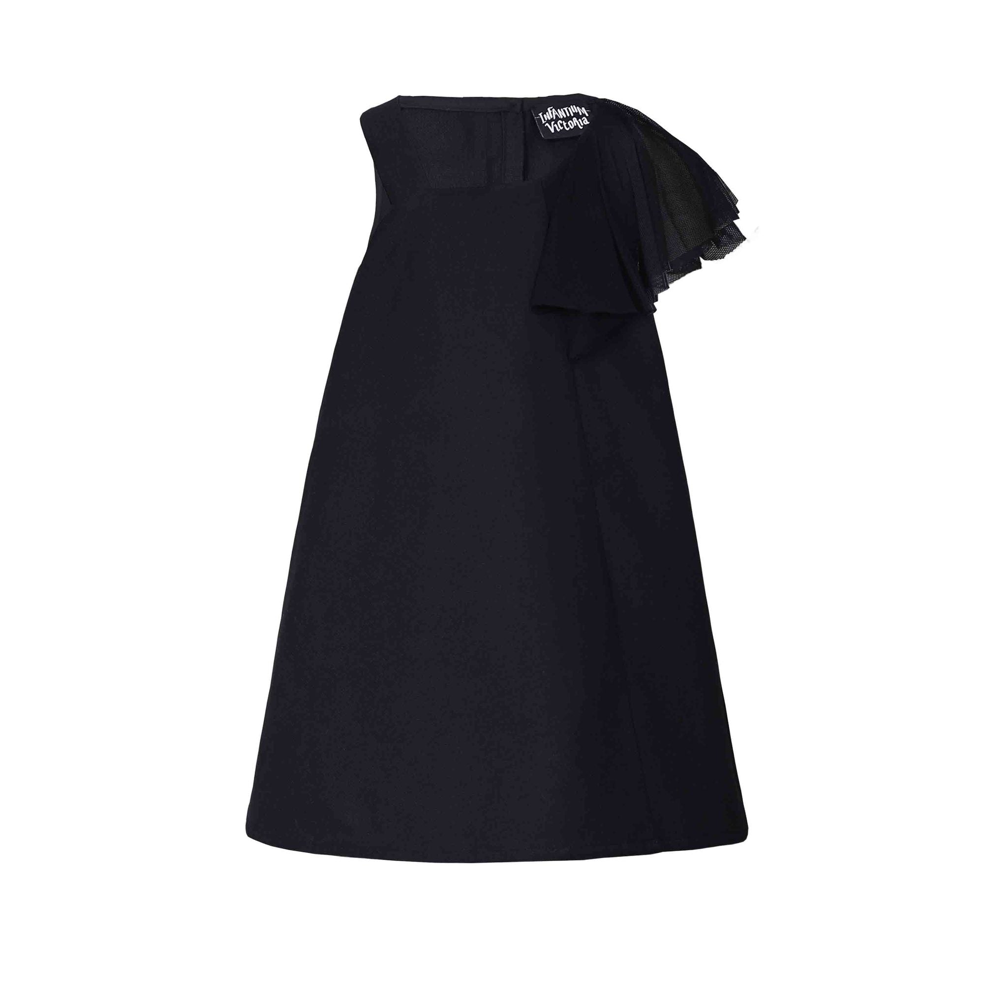 Black Dress with Asymetric Shoulder for Girls – Infantium Victoria