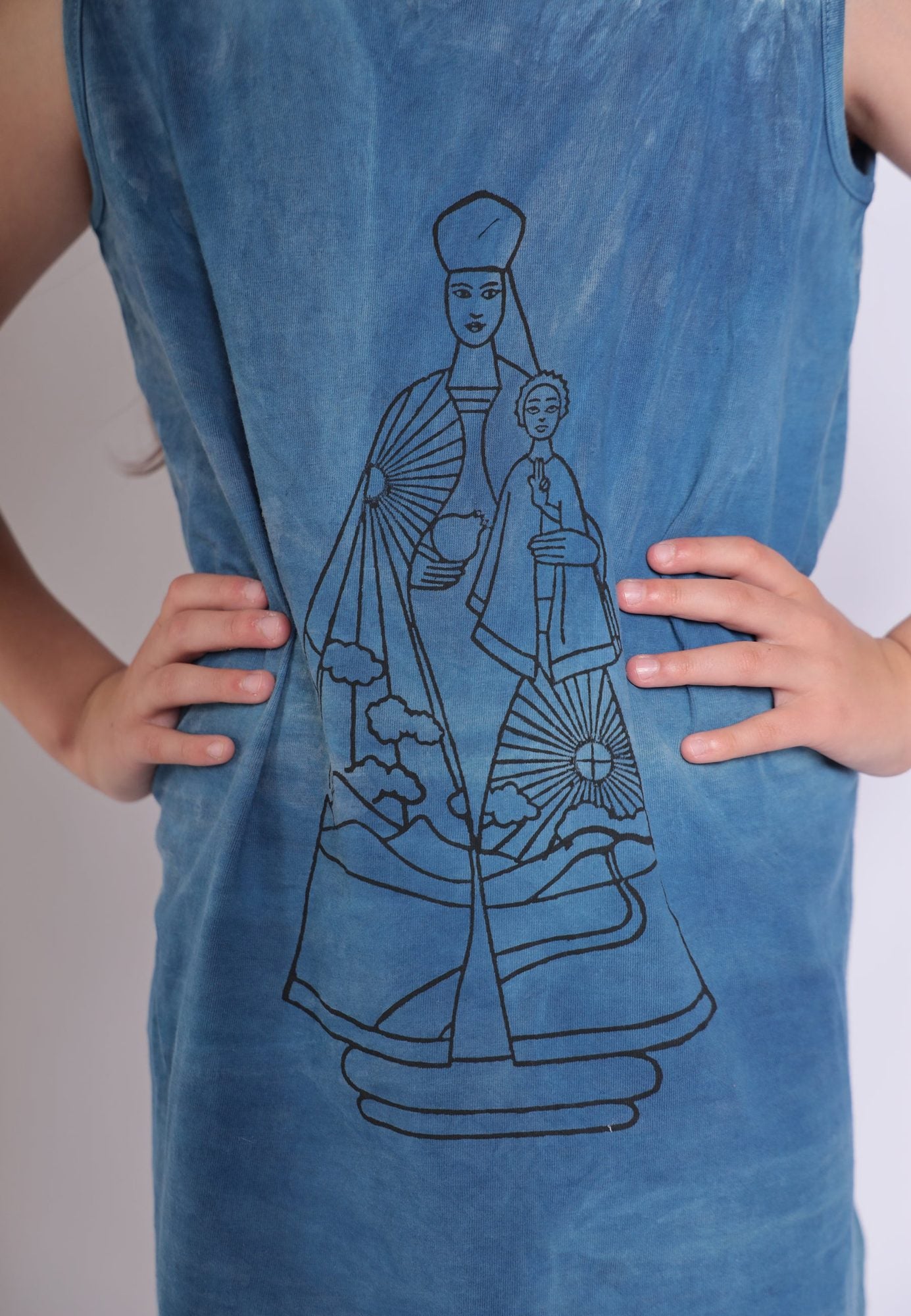 Artisanal T-Shirt Dress Naturally Dyed Indigo with Hand Block Print – view 4 – Infantium Victoria