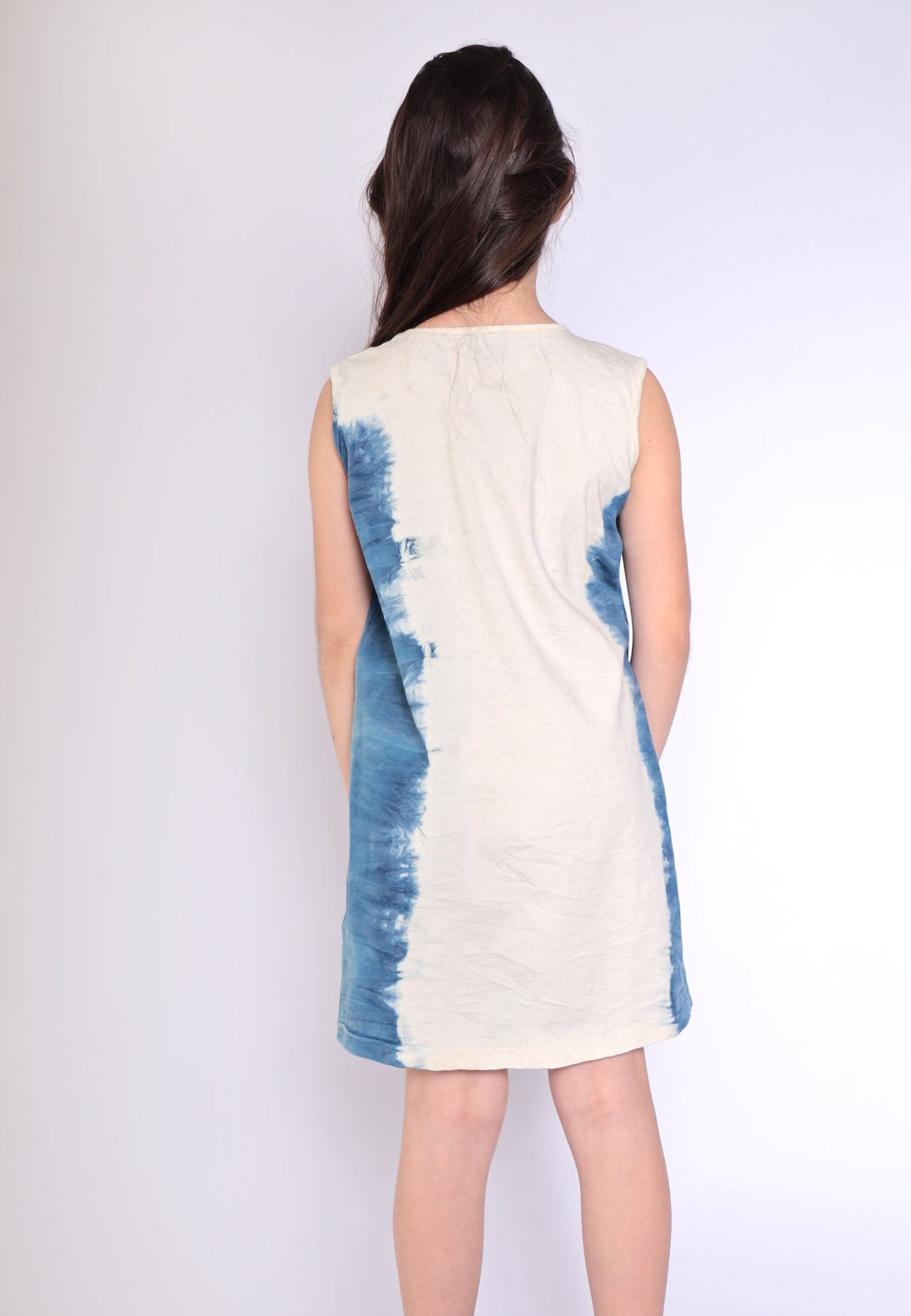 Artisanal T-Shirt Dress Naturally Dyed Indigo with Hand Block Print – view 5 – Infantium Victoria