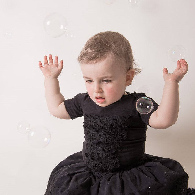 Baby Girl Onesie with Spiderweb Lace – view 2 – Infantium Victoria