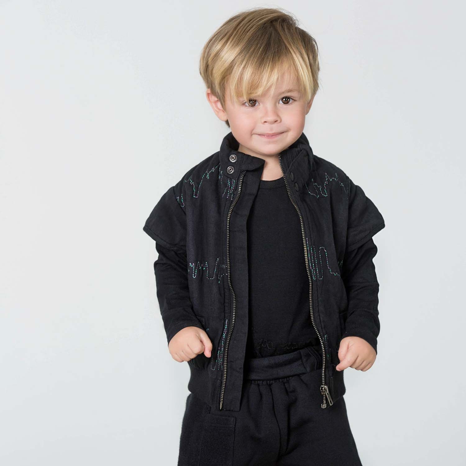 Padded Vest with Skyline Embroidery – view 2 – Infantium Victoria