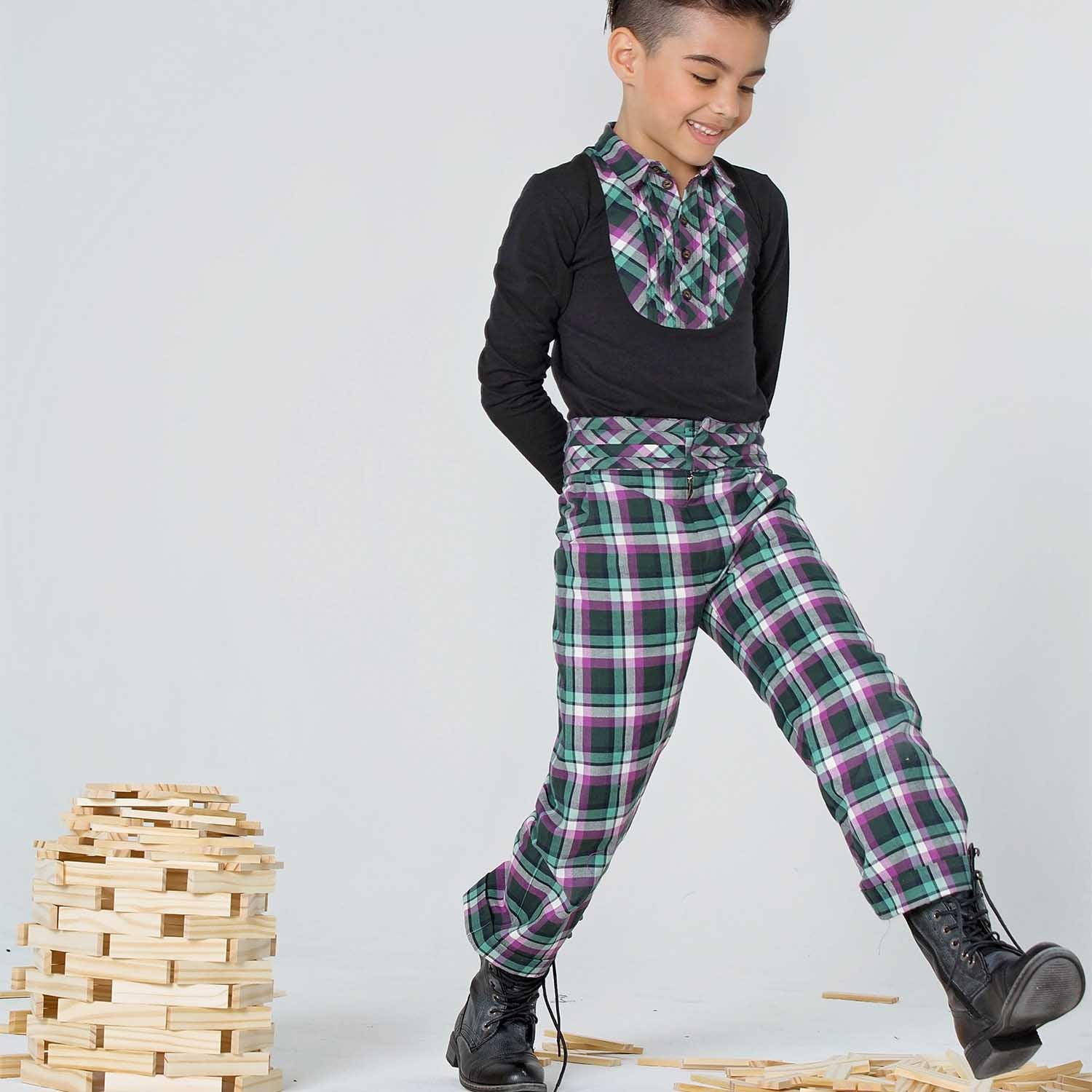 Tartan Pleated Belt Pants – view 2 – Infantium Victoria