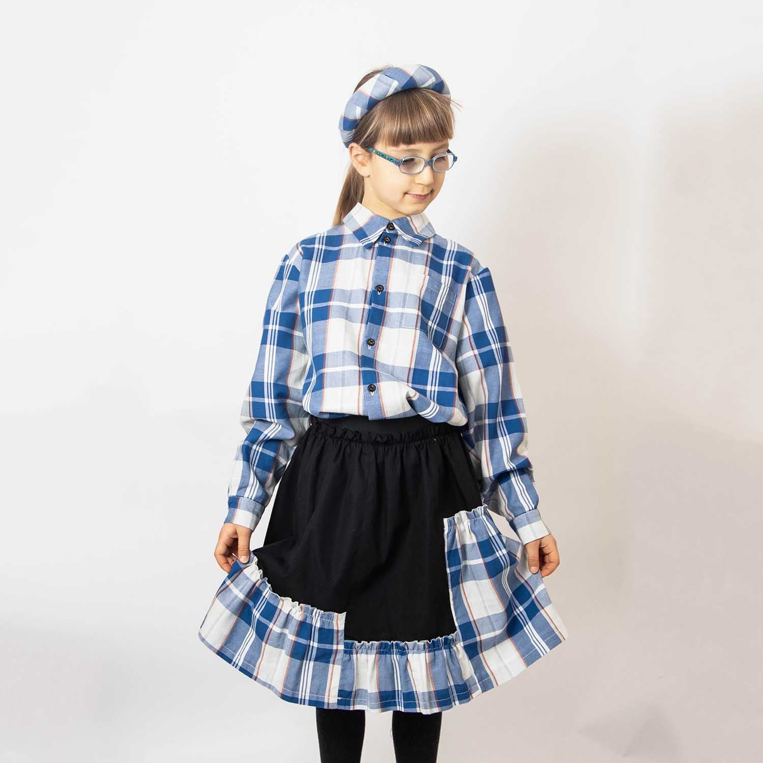 Girls Black Skirt with Tartan Detail in Blue & White – view 2 – Infantium Victoria