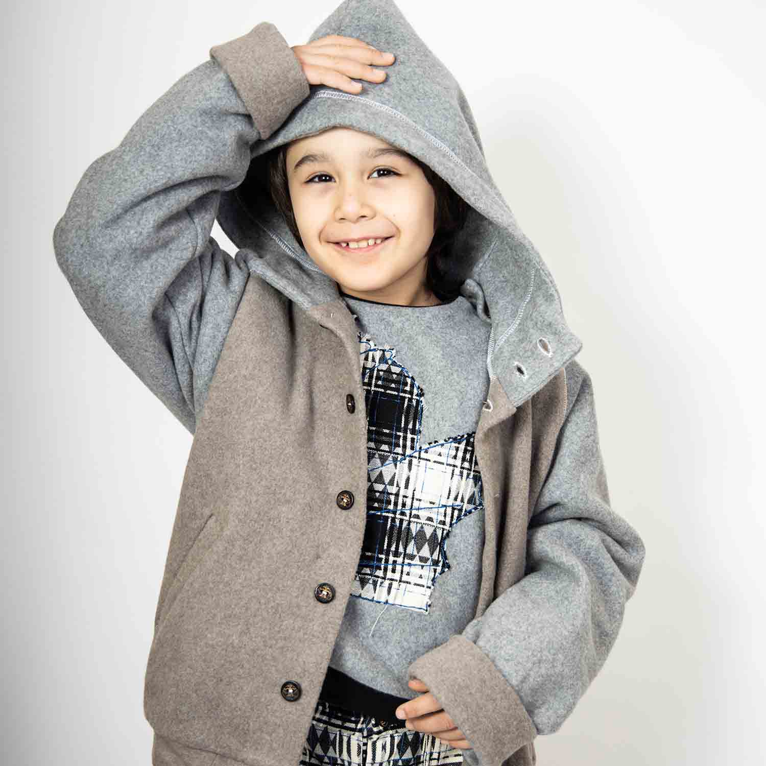 Beige Fleece Hoodie for Kids with Dragon Applique – view 3 – Infantium Victoria