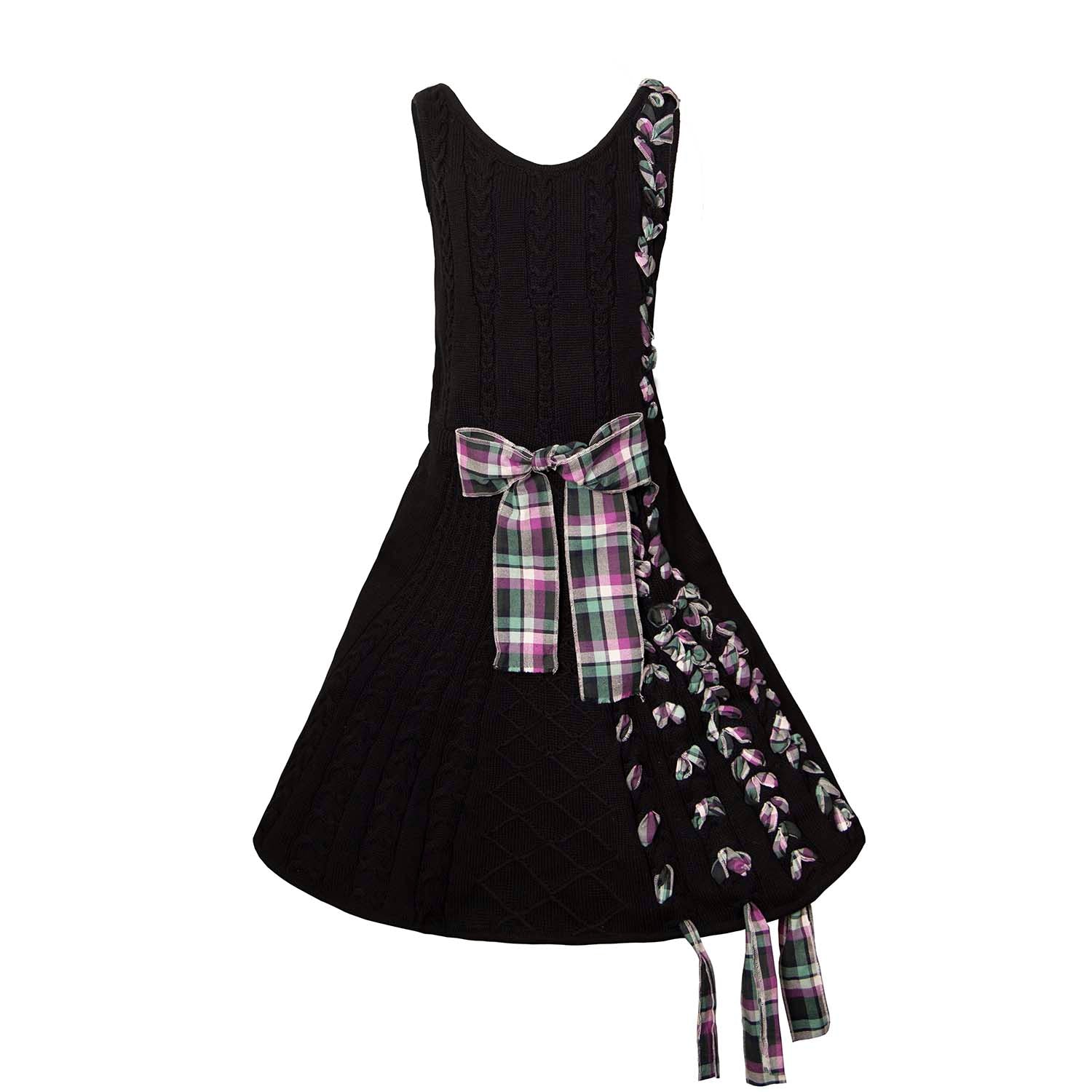 Black Cable Knit Dress with Purple Tartan Details – Infantium Victoria
