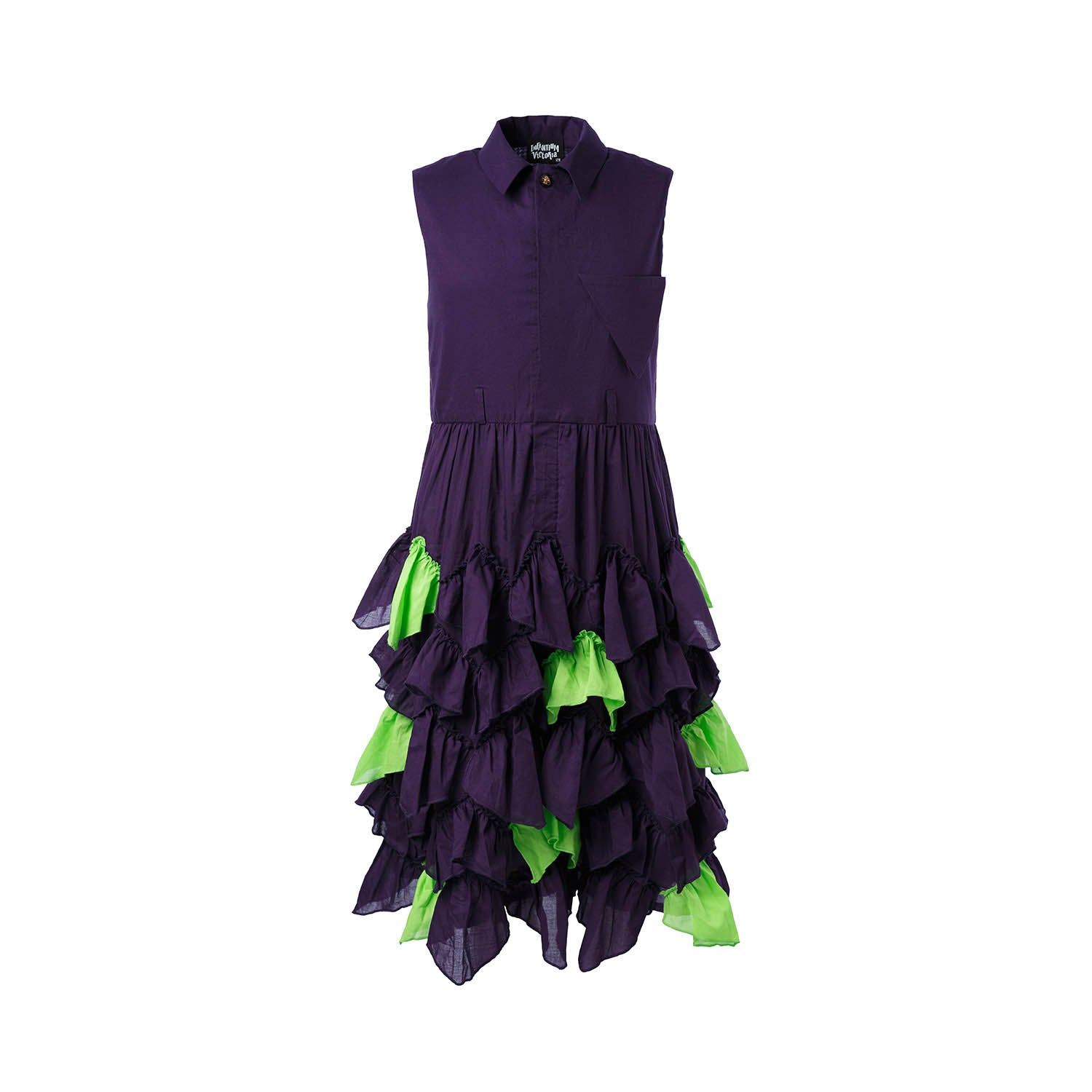 Girls Purple Shirt Dress with Green Ruffles – Infantium Victoria