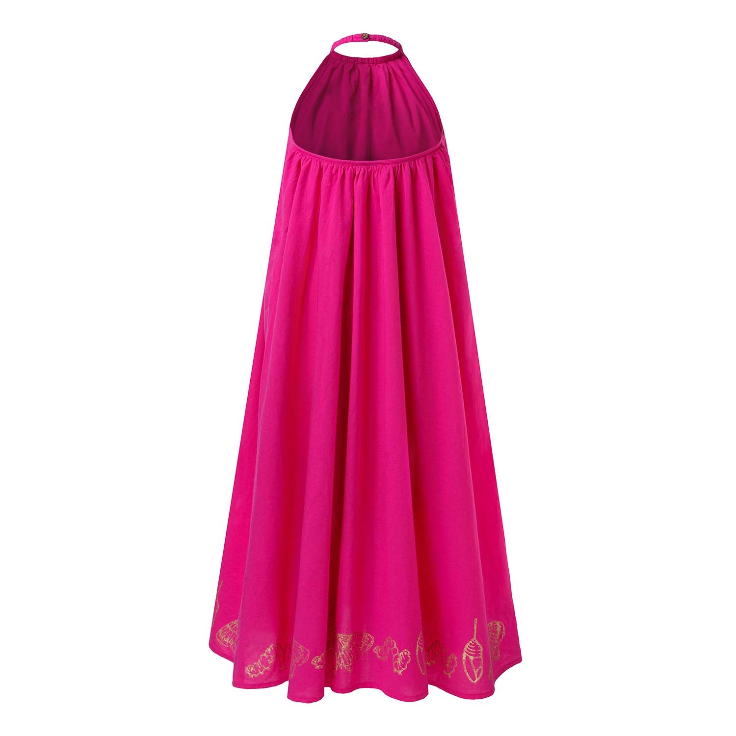 Girls Pink Boho Dress with Golden Hand Block Print – view 3 – Infantium Victoria
