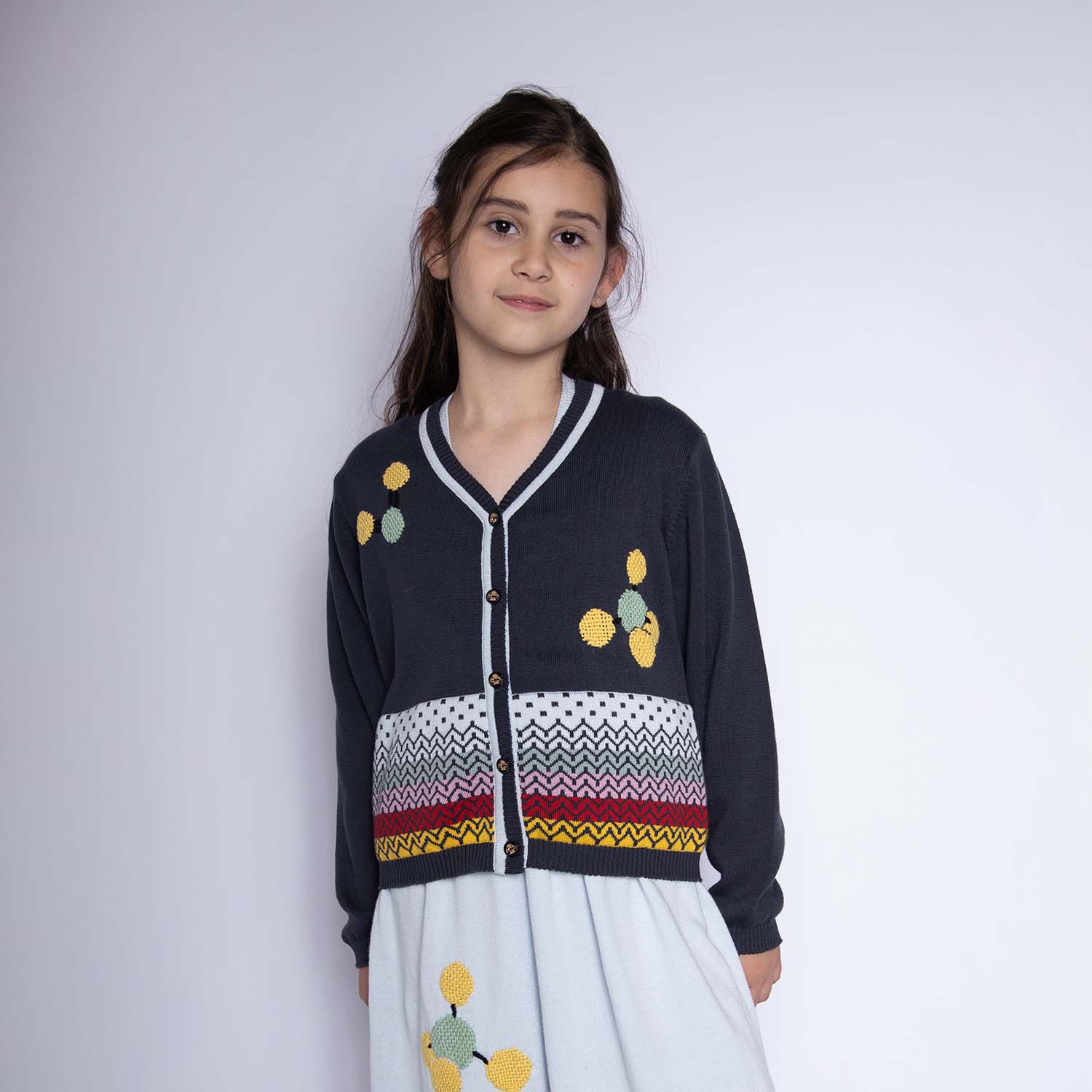 Grey Boys and Girls Cardigan with Hand Embroidery – view 2 – Infantium Victoria