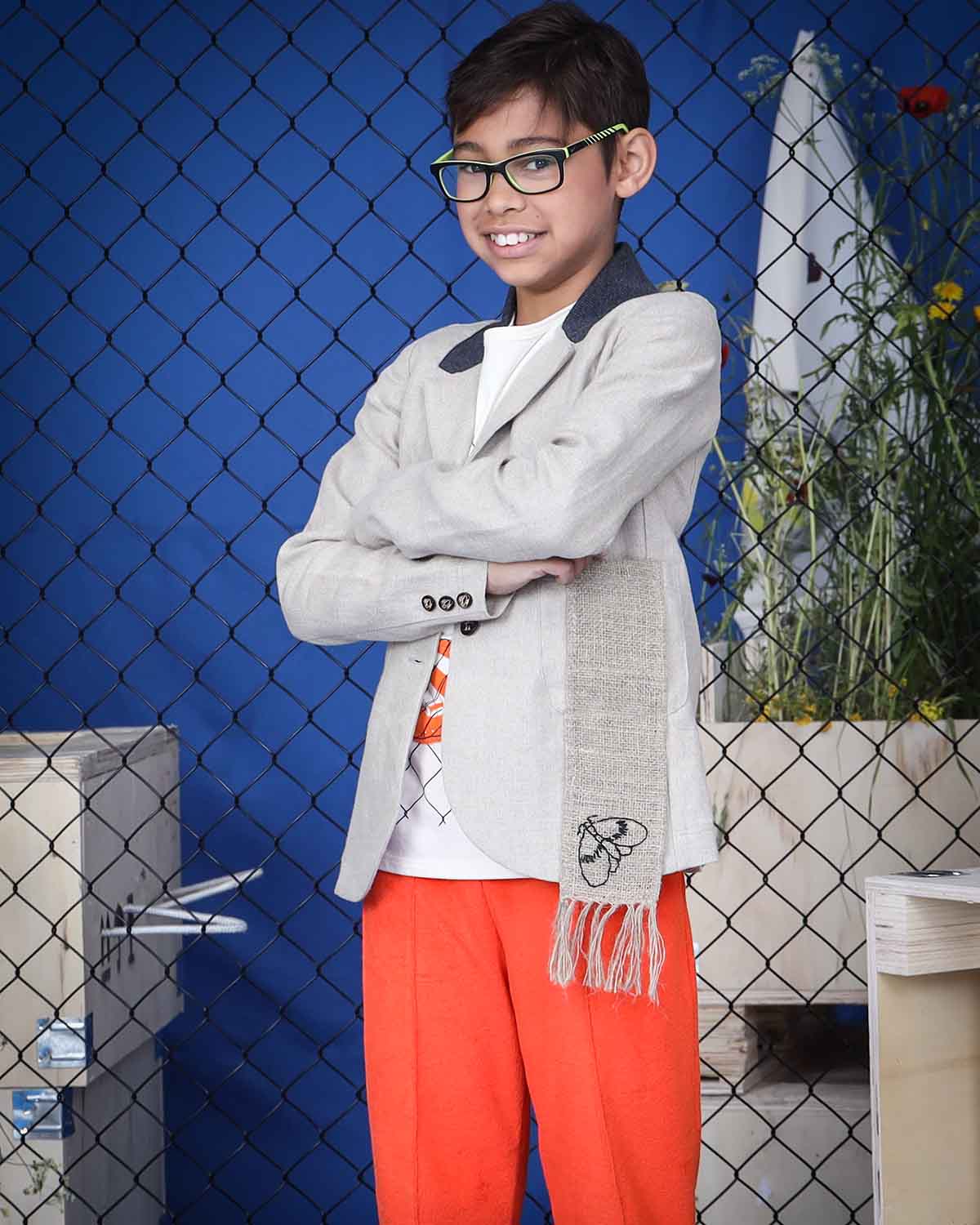 Kids' Linen Jacket with Hemp Sash – view 3 – Infantium Victoria