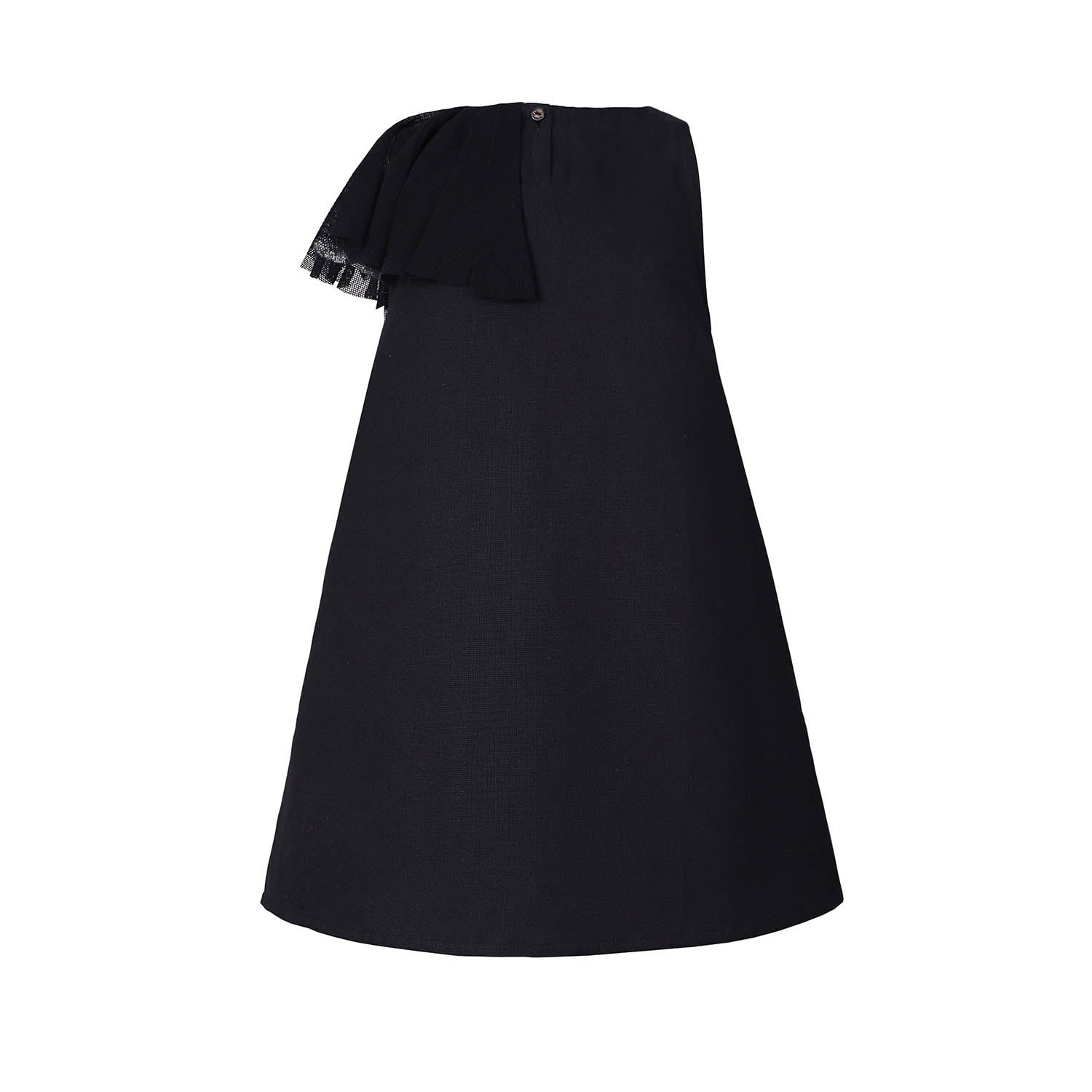 Black Dress with Asymetric Shoulder for Girls – view 3 – Infantium Victoria