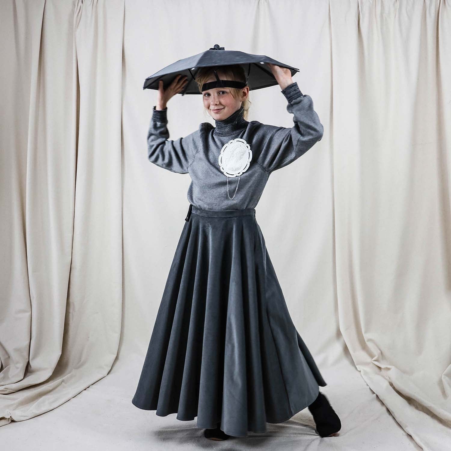 Grey Corduroy Full Circle Skirt – view 2 – Infantium Victoria