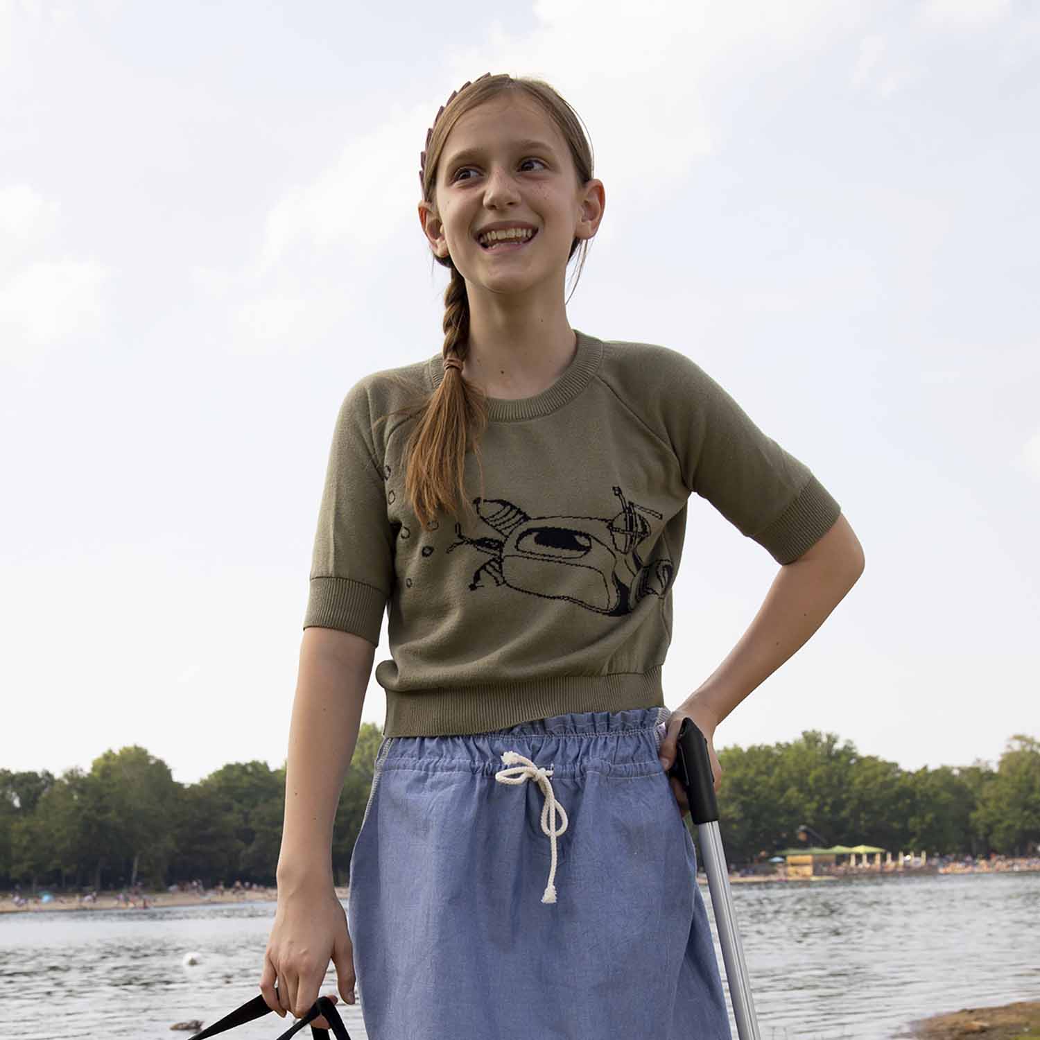 Kids Khaki Knit Top with Submarine – view 2 – Infantium Victoria