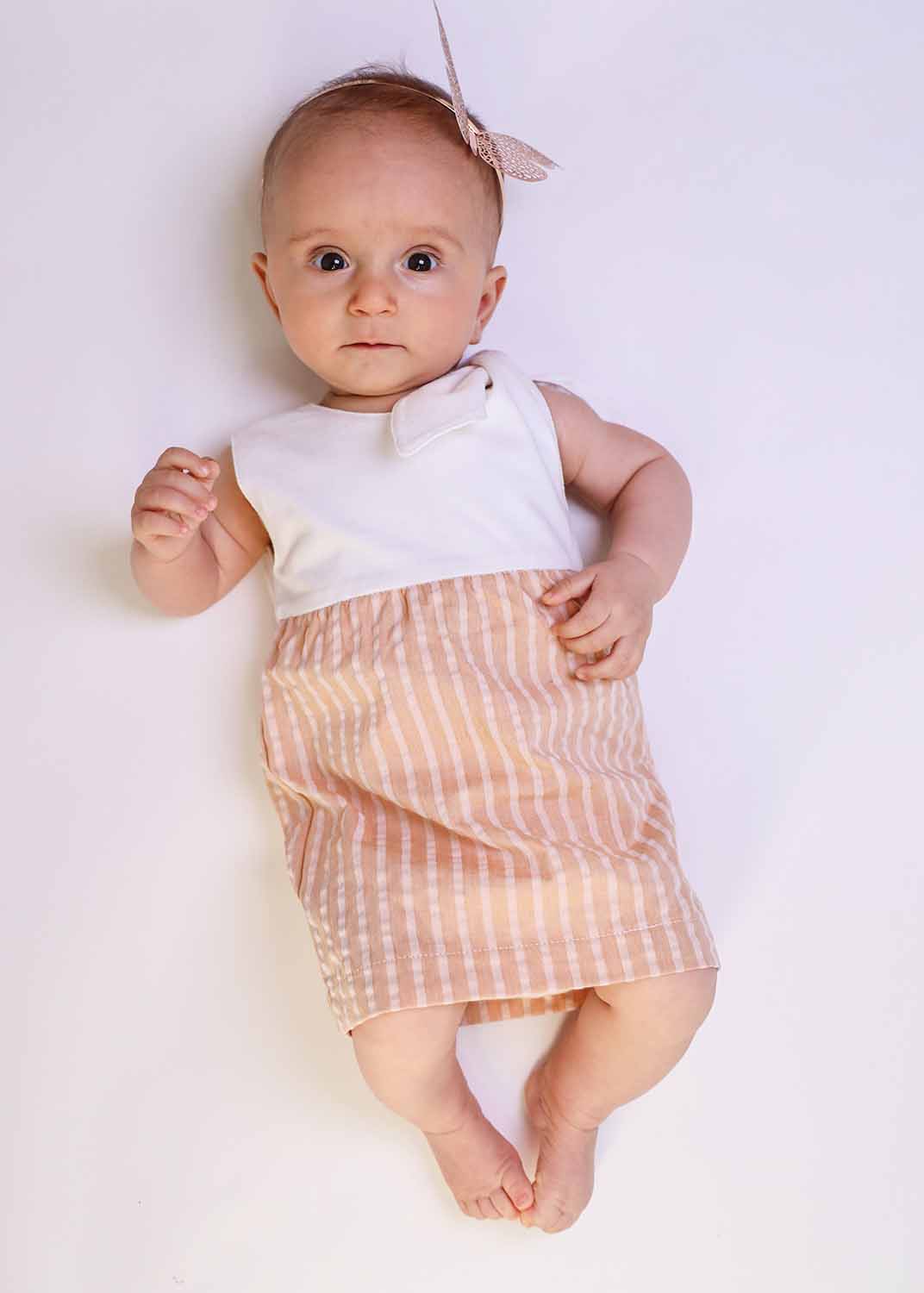 Baby Dress in Peach and White – view 2 – Infantium Victoria