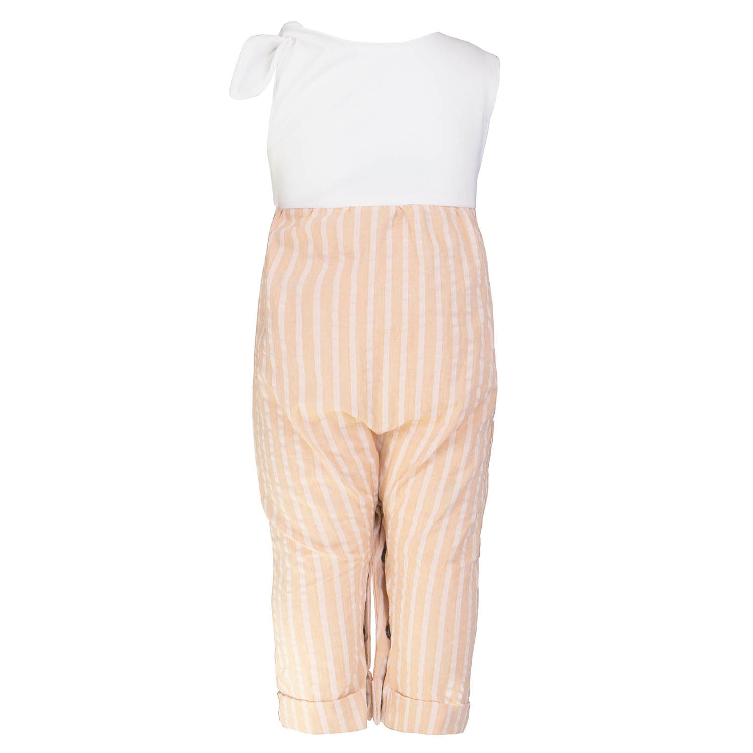 Peach Seersucker Baby Romper with Bow – view 3 – Infantium Victoria