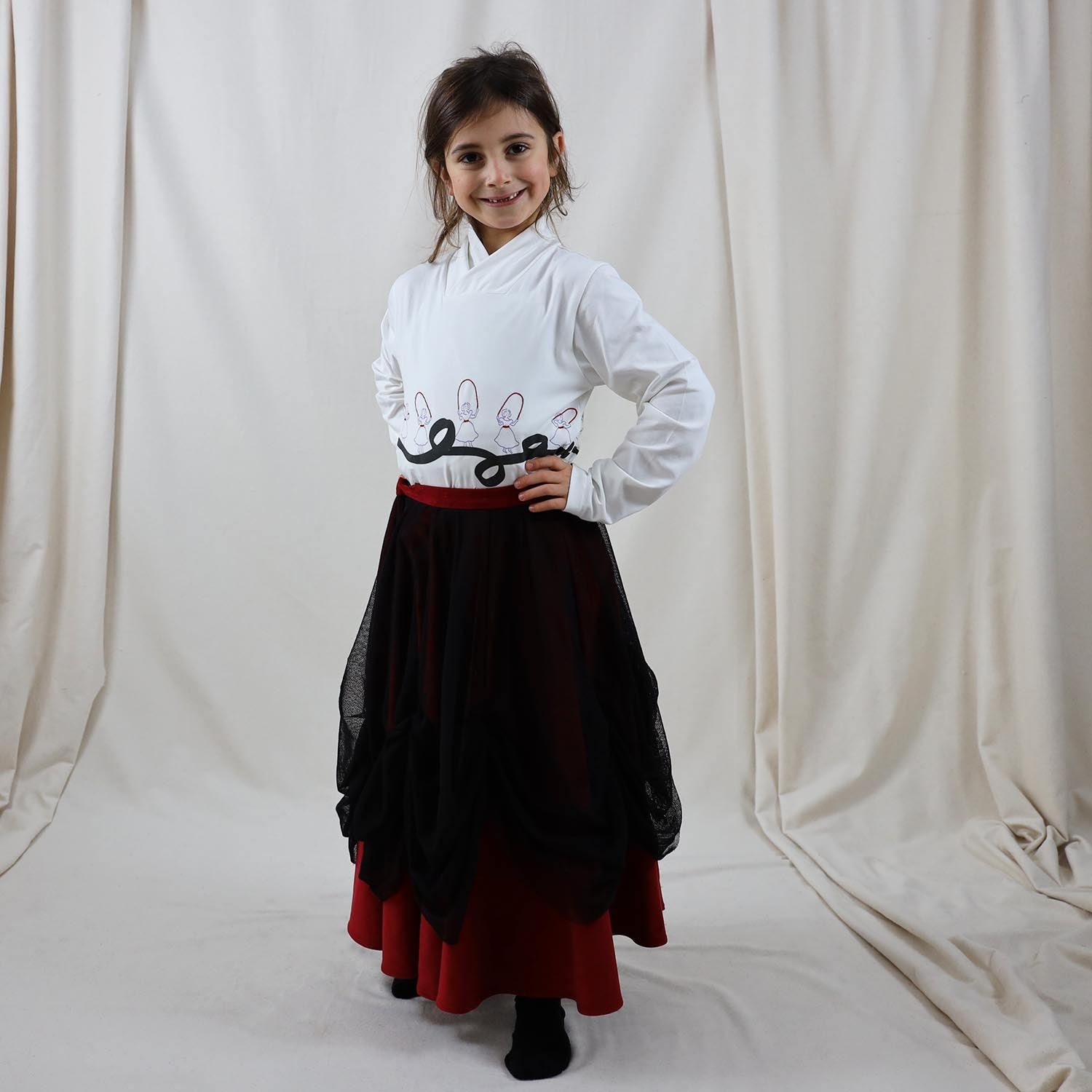 Red Corduroy Skirt with Tulle – view 2 – Infantium Victoria