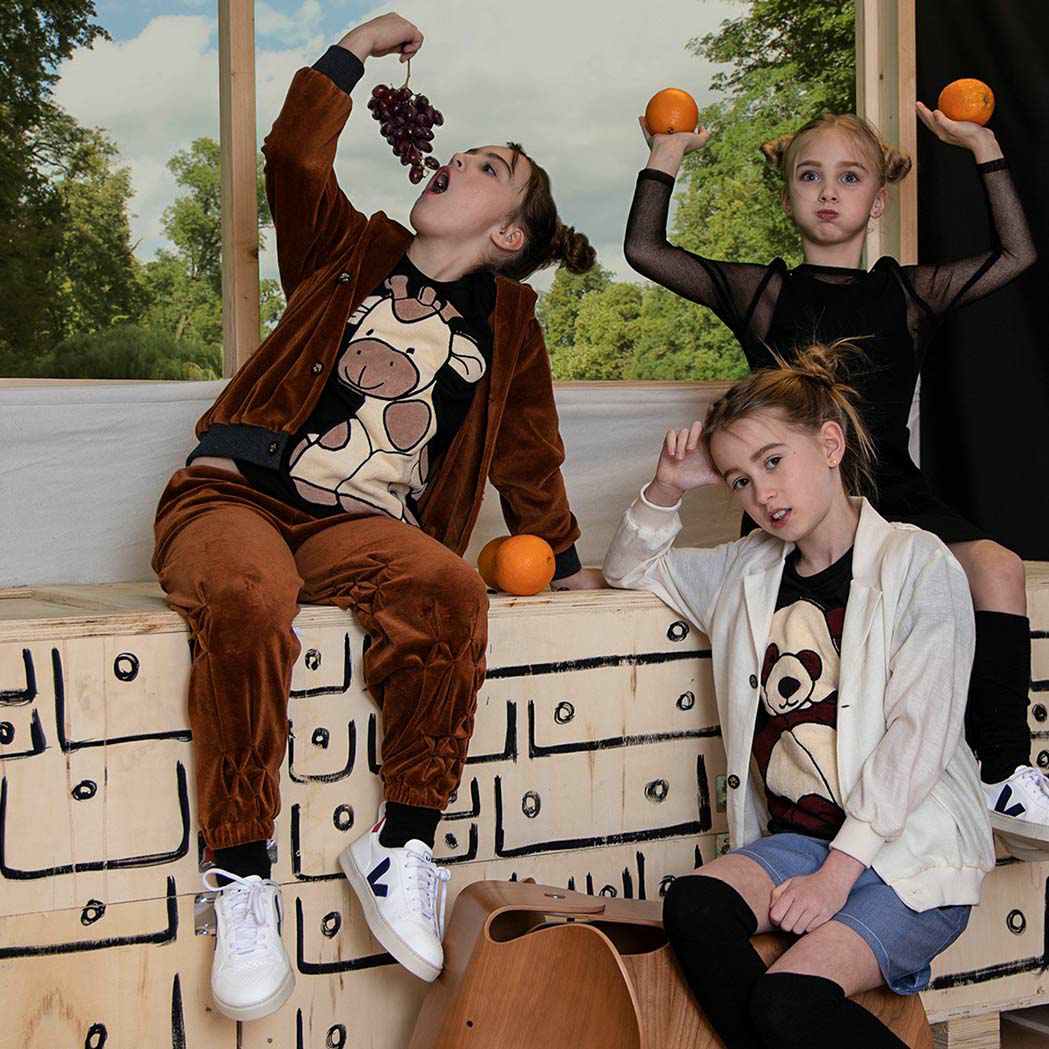 Kids Copper Velvet Track Pants with Hand Smock – view 2 – Infantium Victoria
