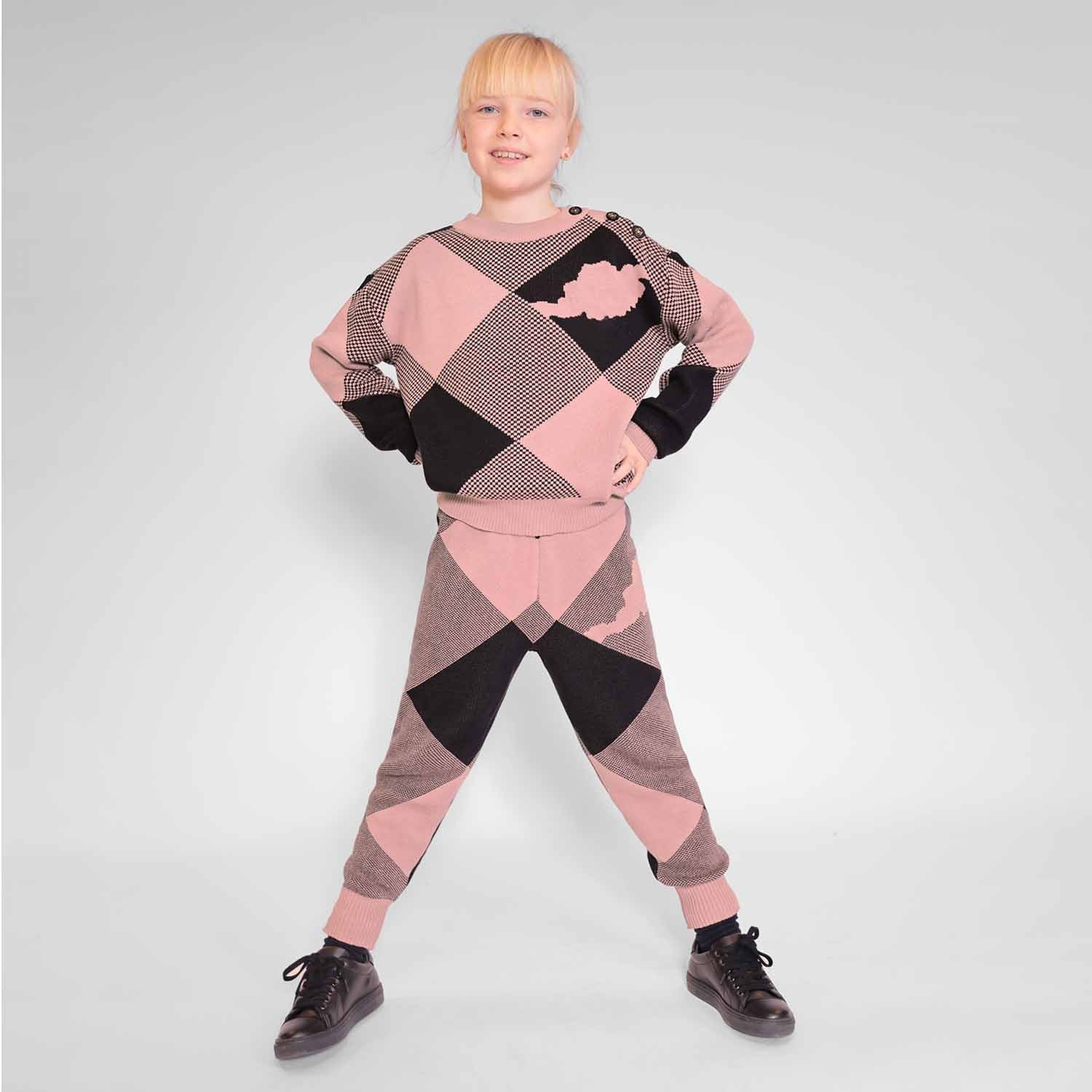 Kids Pink and Black Knit Pants – view 2 – Infantium Victoria