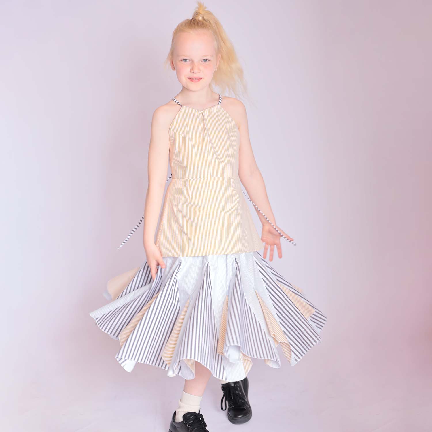 Zero Waste Striped Flower Girl Dress – view 2 – Infantium Victoria