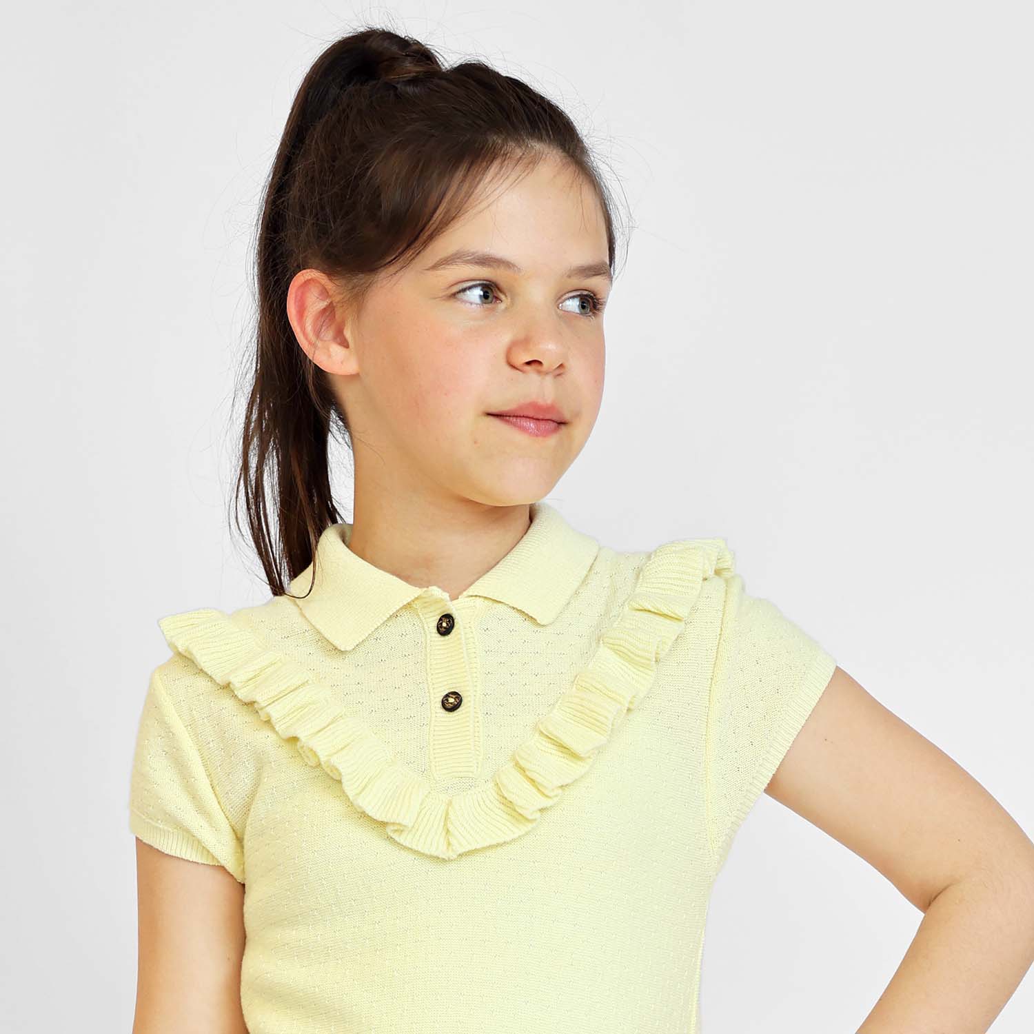 Yellow Knit Midi Dress with Yoke – view 5 – Infantium Victoria