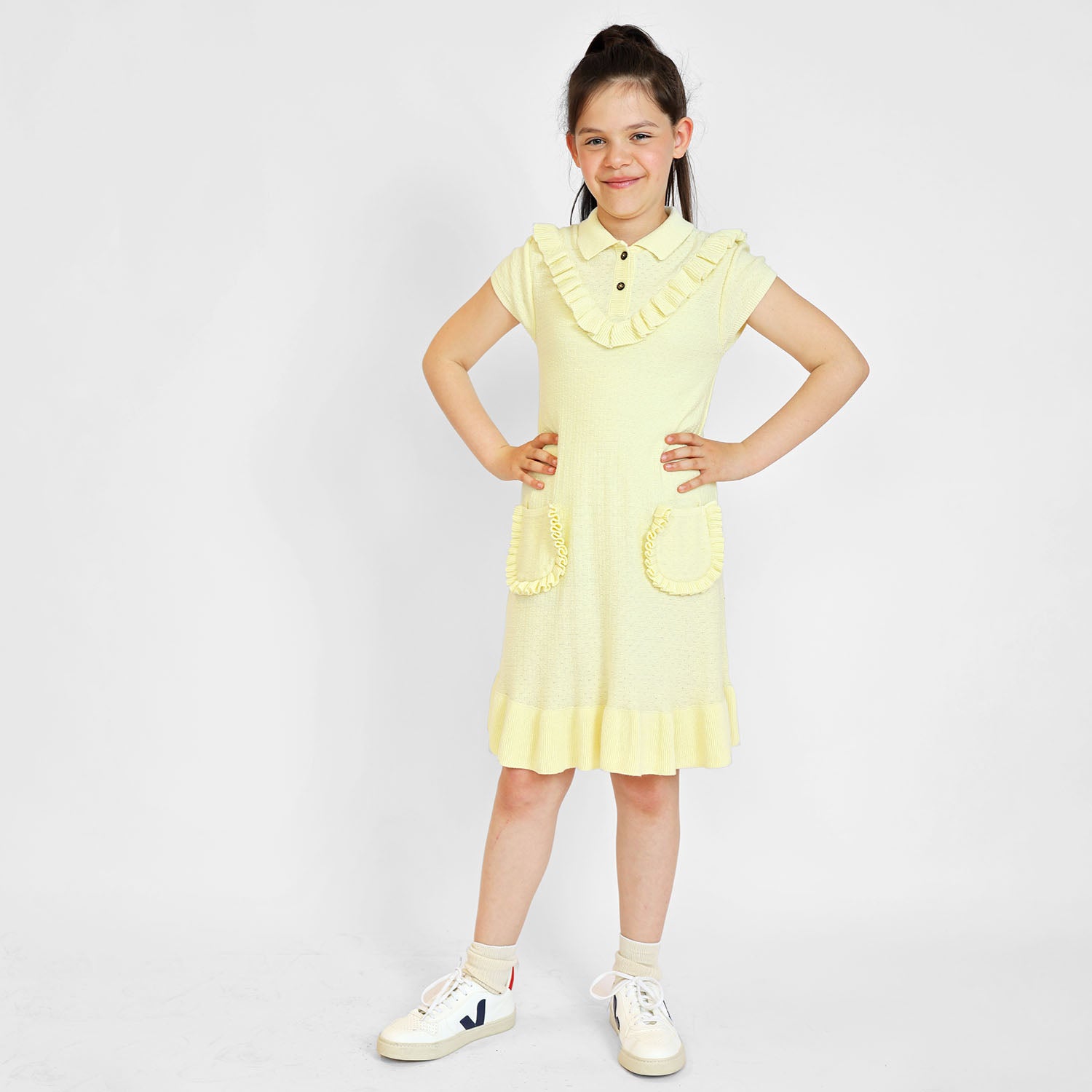 Yellow Knit Midi Dress with Yoke – view 3 – Infantium Victoria
