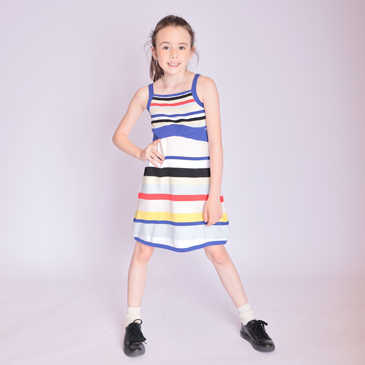 Girls Beach Dress with Bright Stripes – view 2 – Infantium Victoria