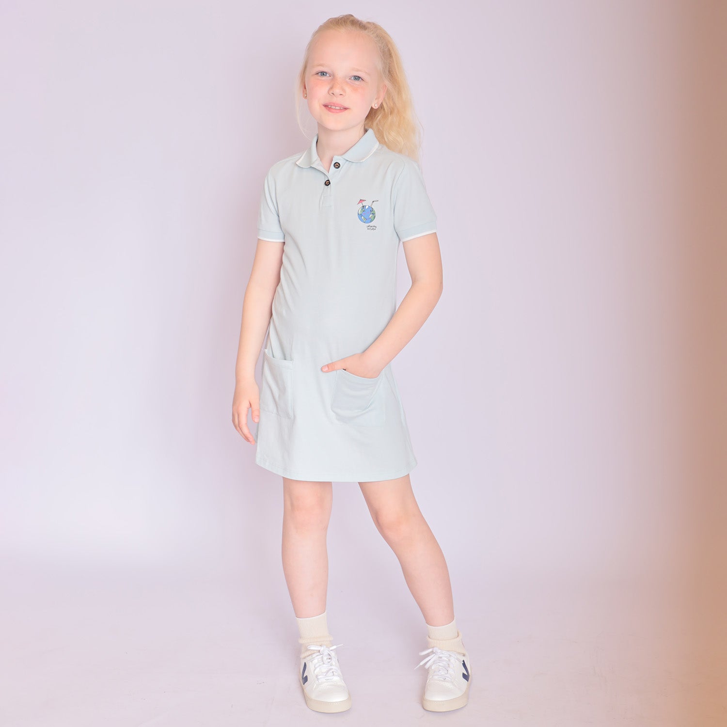 Blue Girls Polo Dress – view 2 – Infantium Victoria