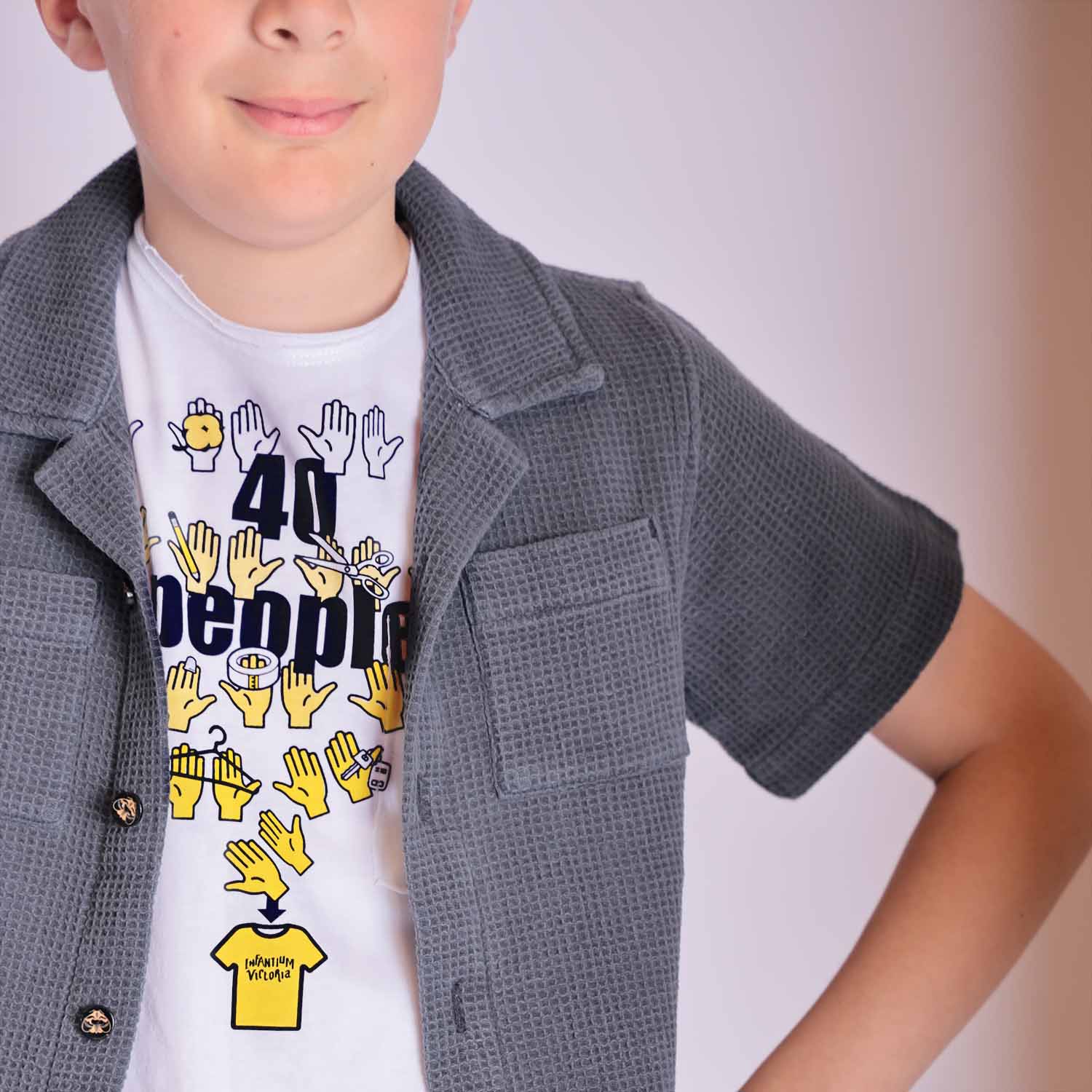 Grey Boys and Girls Button Up Shirt – view 4 – Infantium Victoria