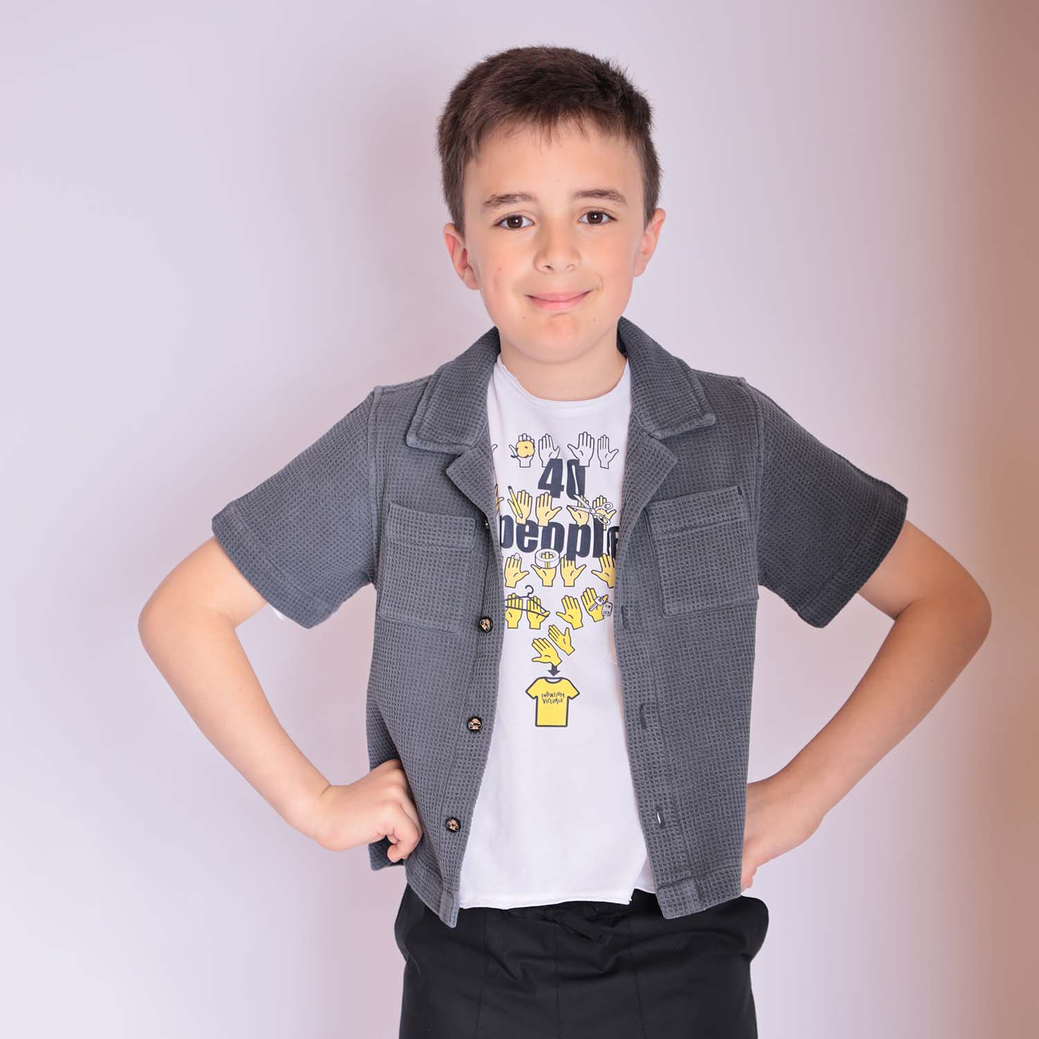 Grey Boys and Girls Button Up Shirt – view 2 – Infantium Victoria