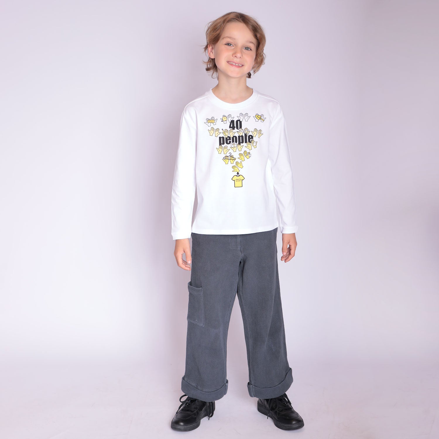 Grey Waffle Pants for Kids – view 2 – Infantium Victoria