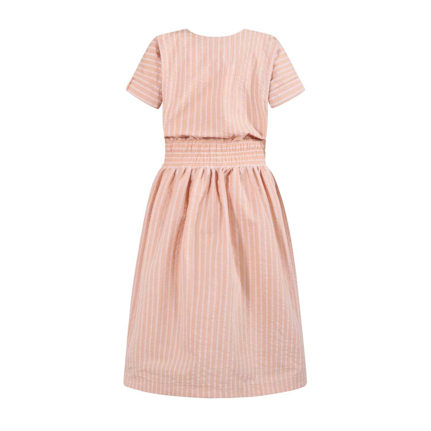 The Summer Dress — Orange Hazelnut Seersucker – view 2 – Infantium Victoria