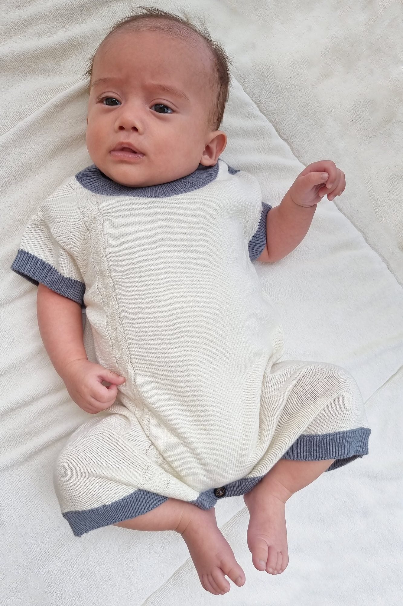 Organic Cotton Knitted Newborn Summer Romper – view 2 – Infantium Victoria