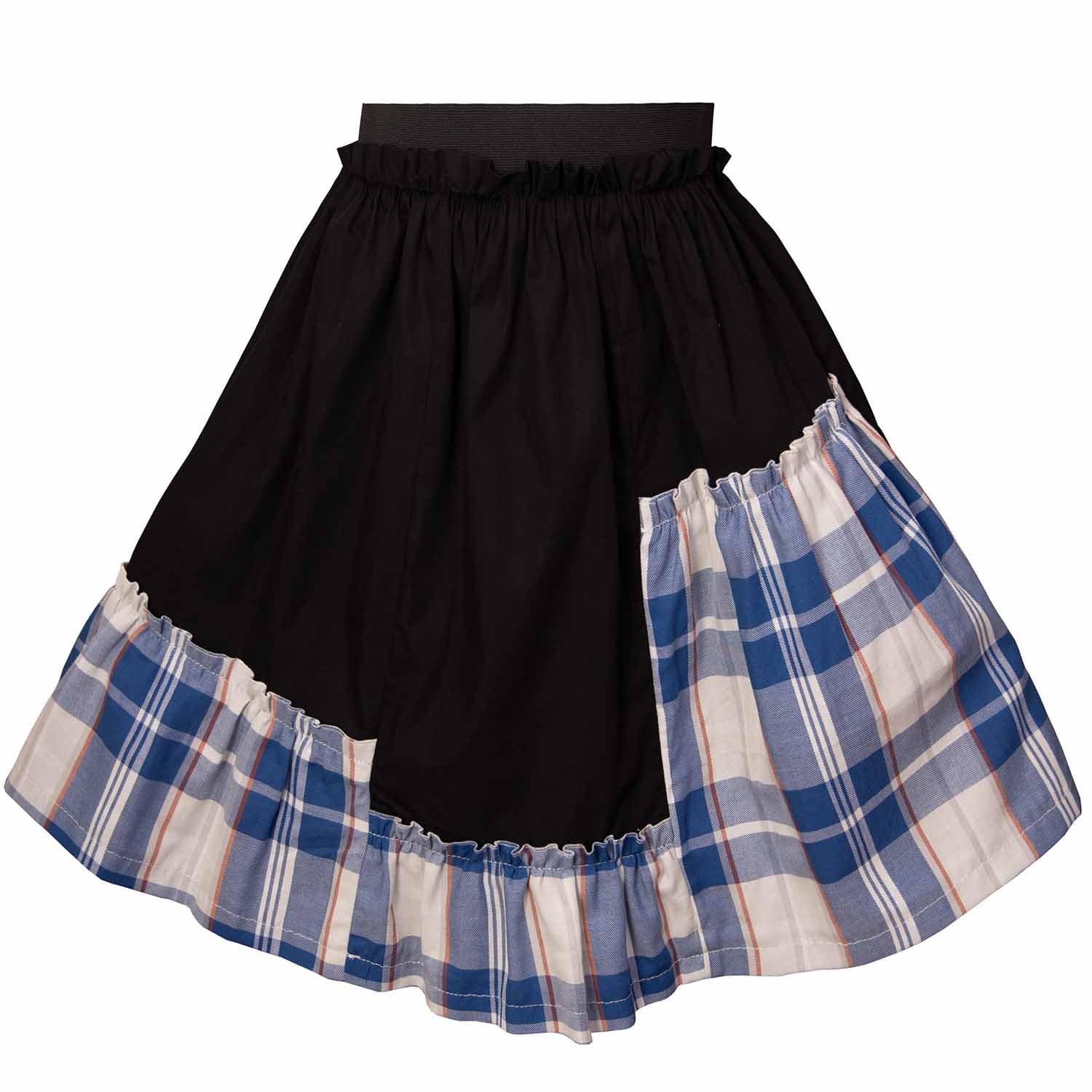 Girls Black Skirt with Tartan Detail in Blue & White – Infantium Victoria