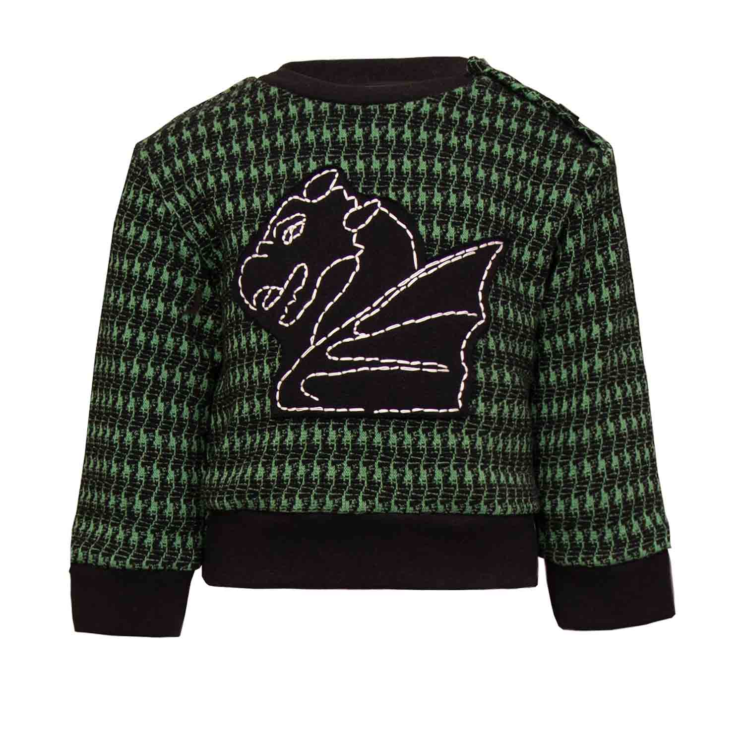Black and green pied de poule Baby Sweatshirt with Dragon Appliqué – Infantium Victoria