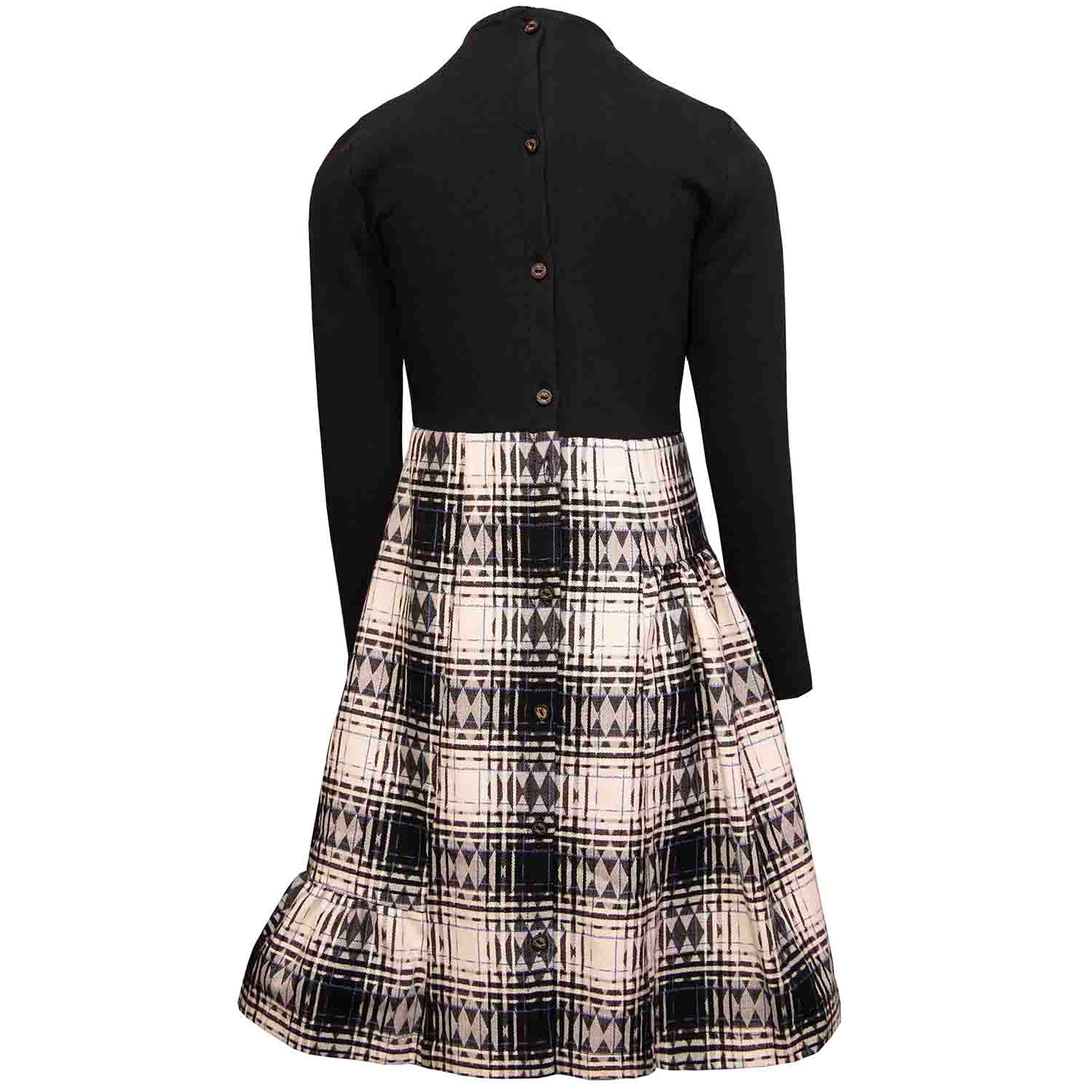 Girls Black Dress with Tartan Skirt in Black & White – view 3 – Infantium Victoria