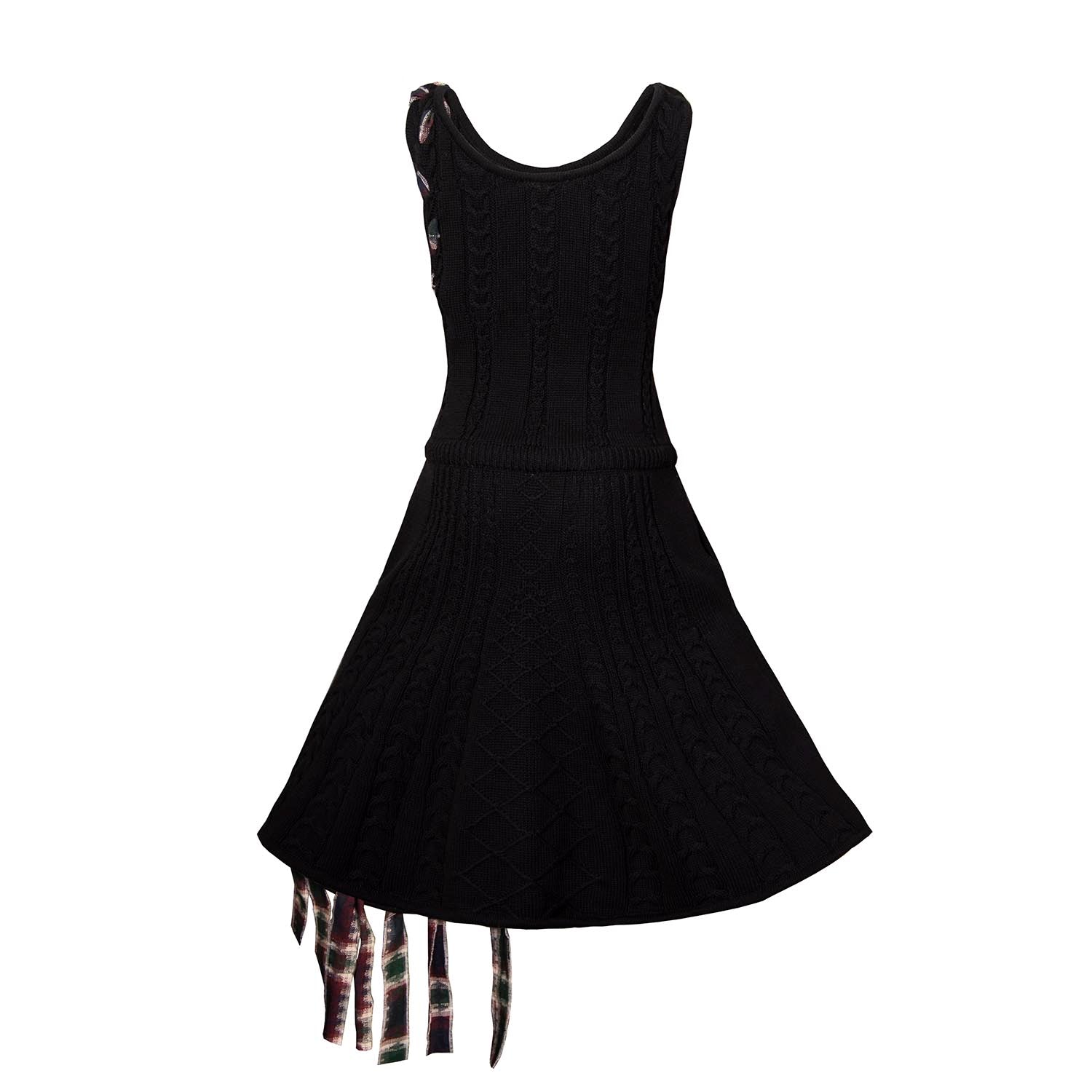 Girls Black Cable Knit Dress with Red Tartan Details – view 3 – Infantium Victoria