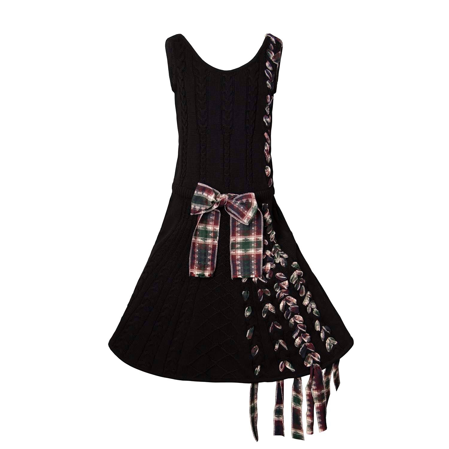 Girls Black Cable Knit Dress with Red Tartan Details – Infantium Victoria
